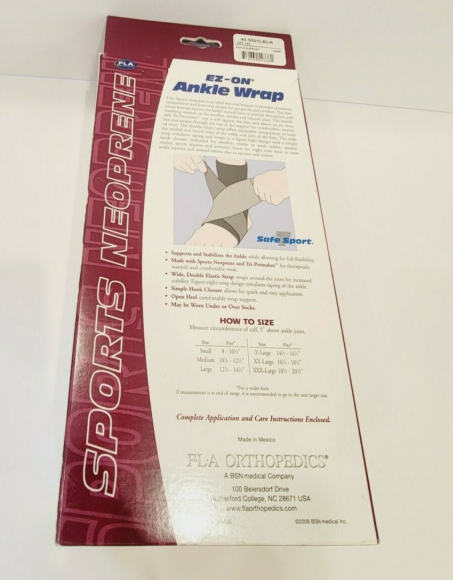 FLA Orthopedics Size XL Black Sports Neoprene – EZ – On Ankle Wrap – Open Heel