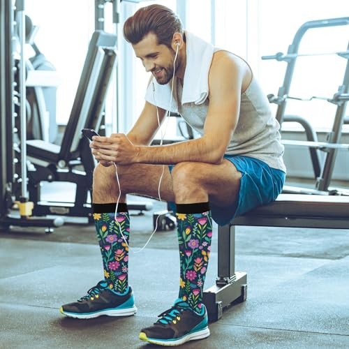 Compression Socks for Women and Men 20-30 mmHg Knee Colorful Floral Pattern