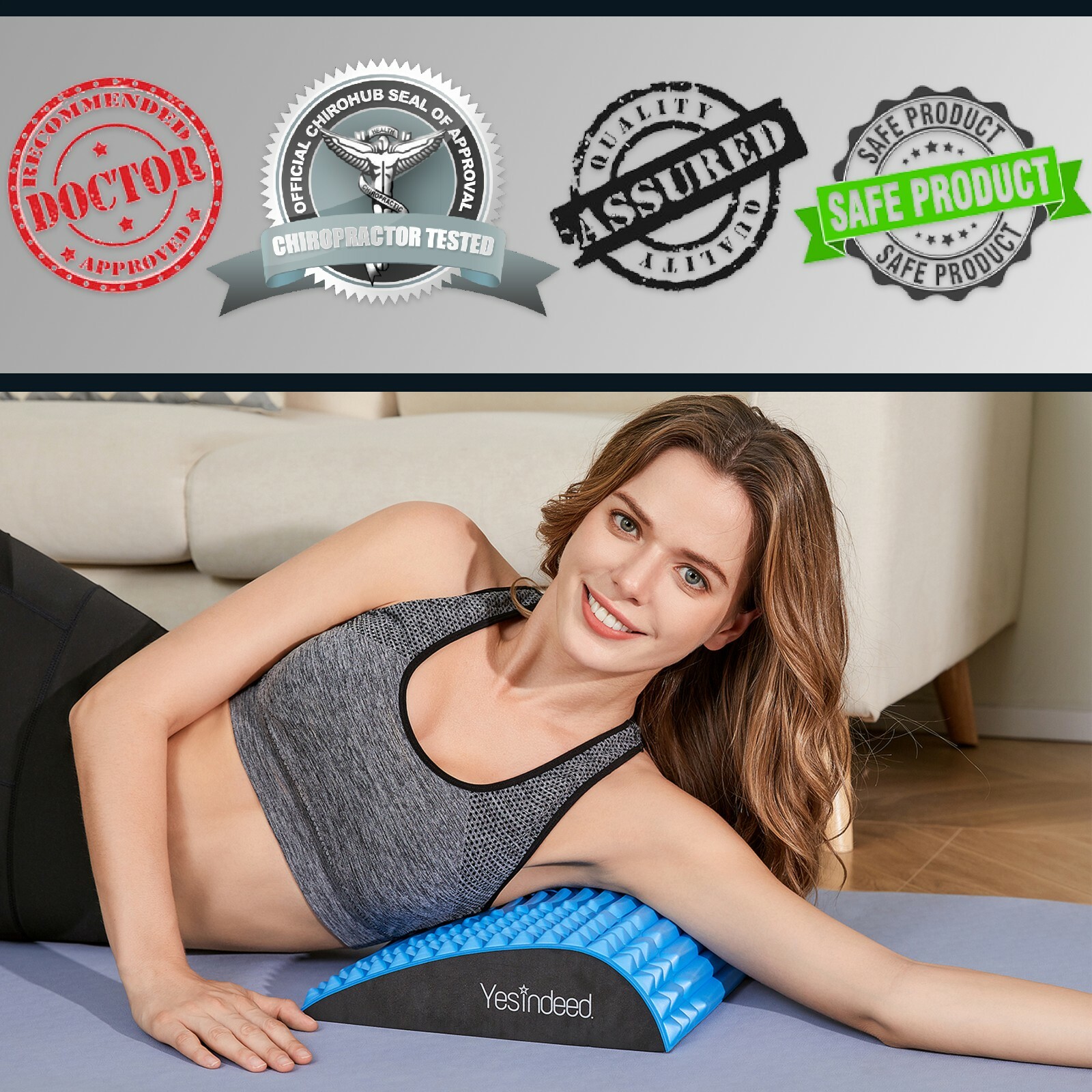 Back Stretcher Pillow – Back Pain Relief, Support for prolonged Sitting (Blue)