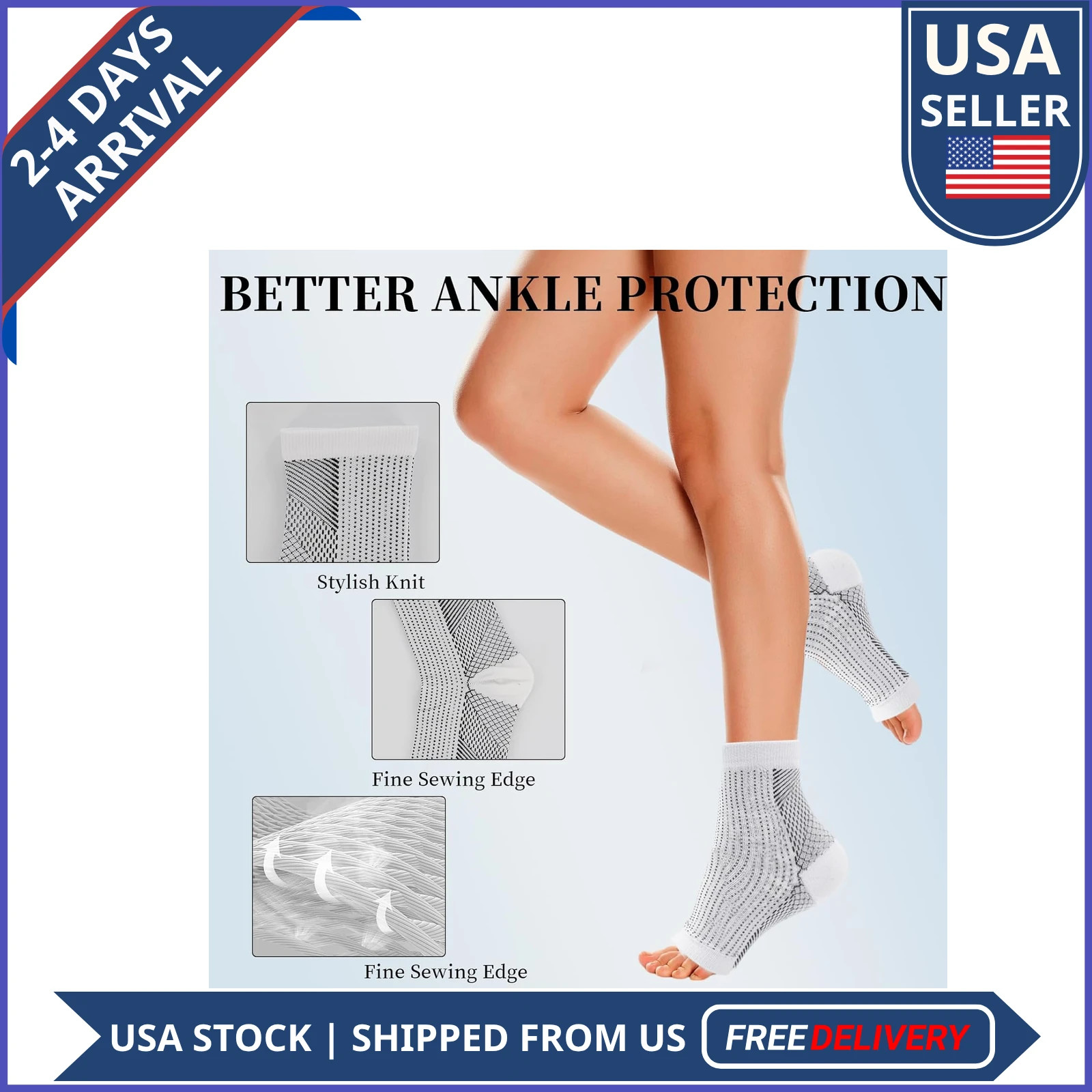 2 Pcs Bamboo Compression Foot Sleeves Ankle Support for Plantar Fasciitis M/L
