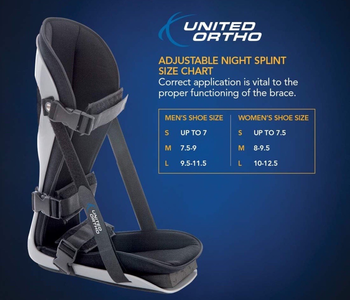 United Ortho Plantar Fasciitis Night Splint Brace Adjustable Boot Size M