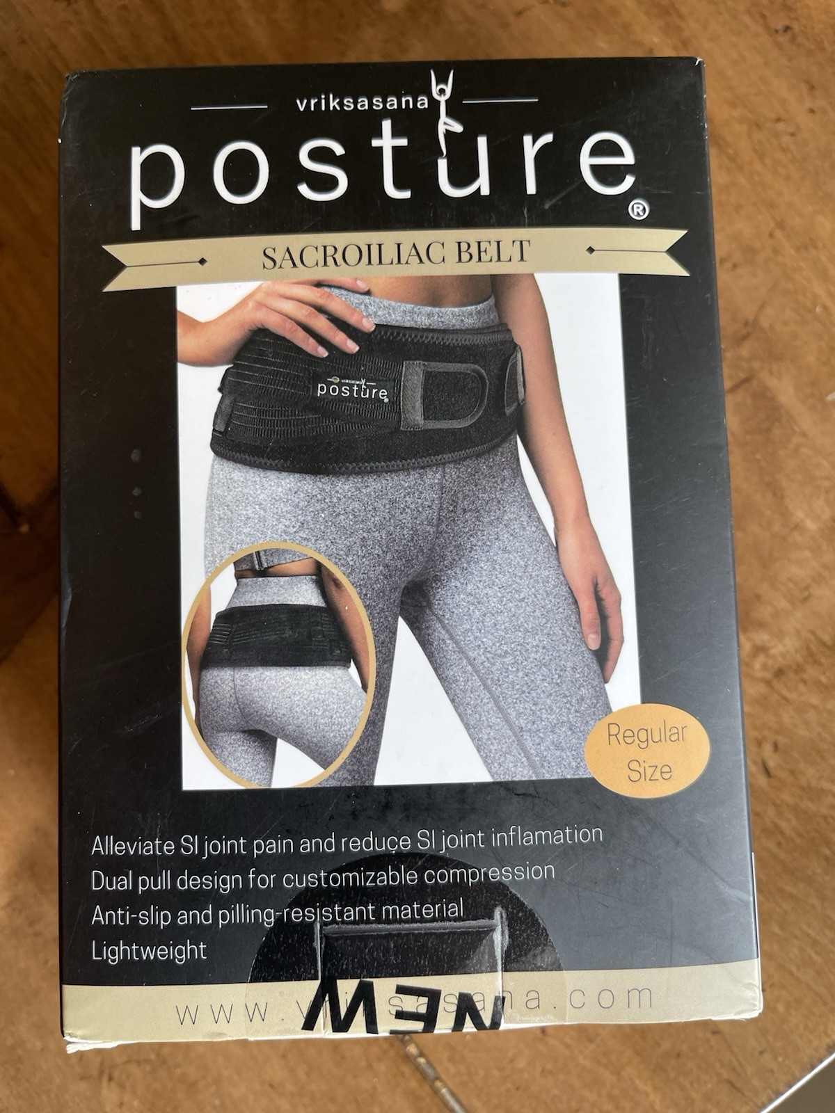 Vriksasana Posture Sacroiliac SI Joint Support Belt, Black, Regular