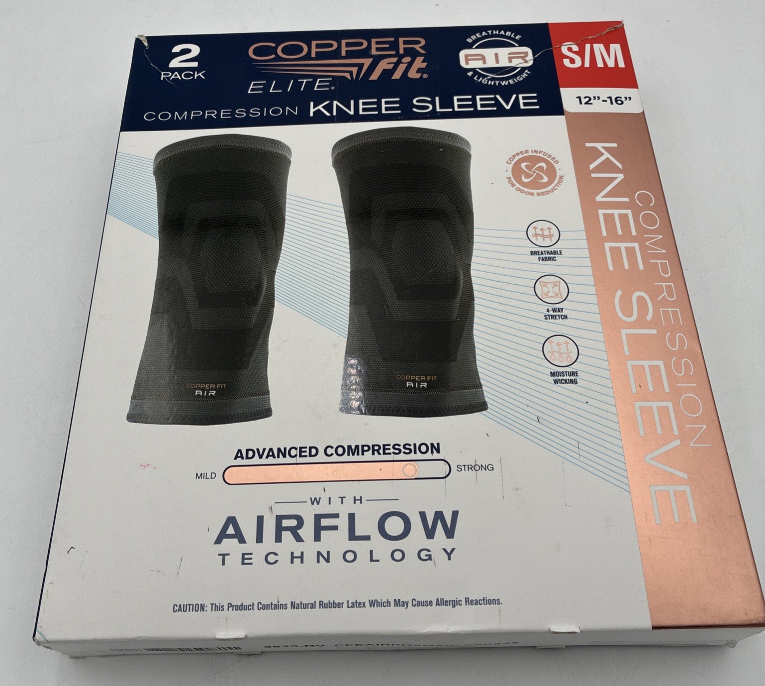 Copper Fit Elite Compression Knee Sleeve 2 Pack S/M 12-16″ Airflow Technology