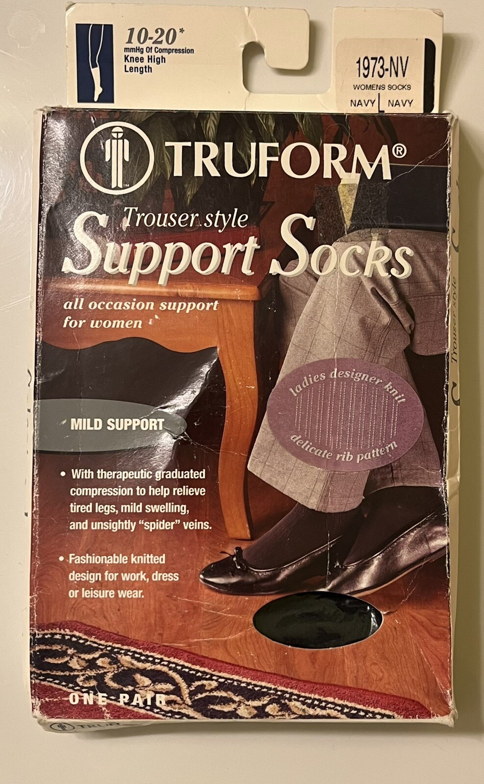 Truform Women’s Trouser Socks Dress Style Rib Pattern: 15-20 mmHg L NAVY