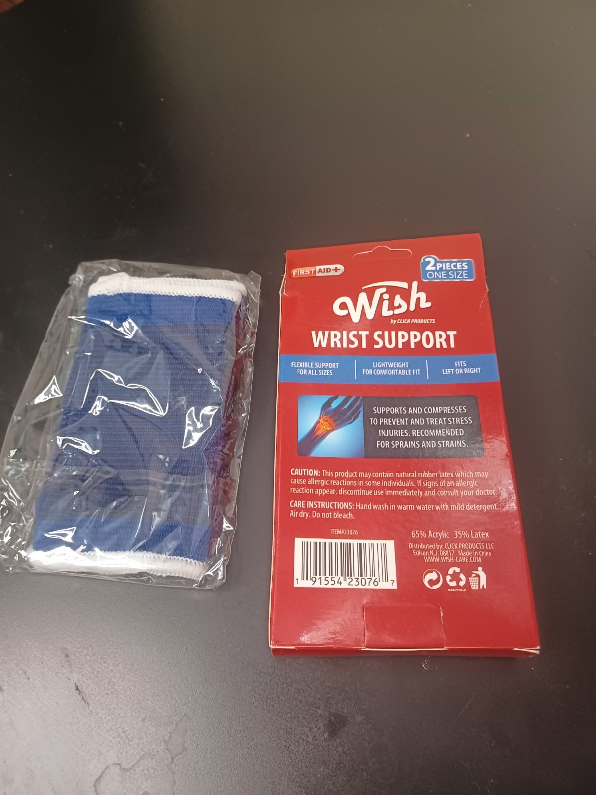 Wish Wrist Support Brace Compression Stabilization Breathable One Size Blue 2pc