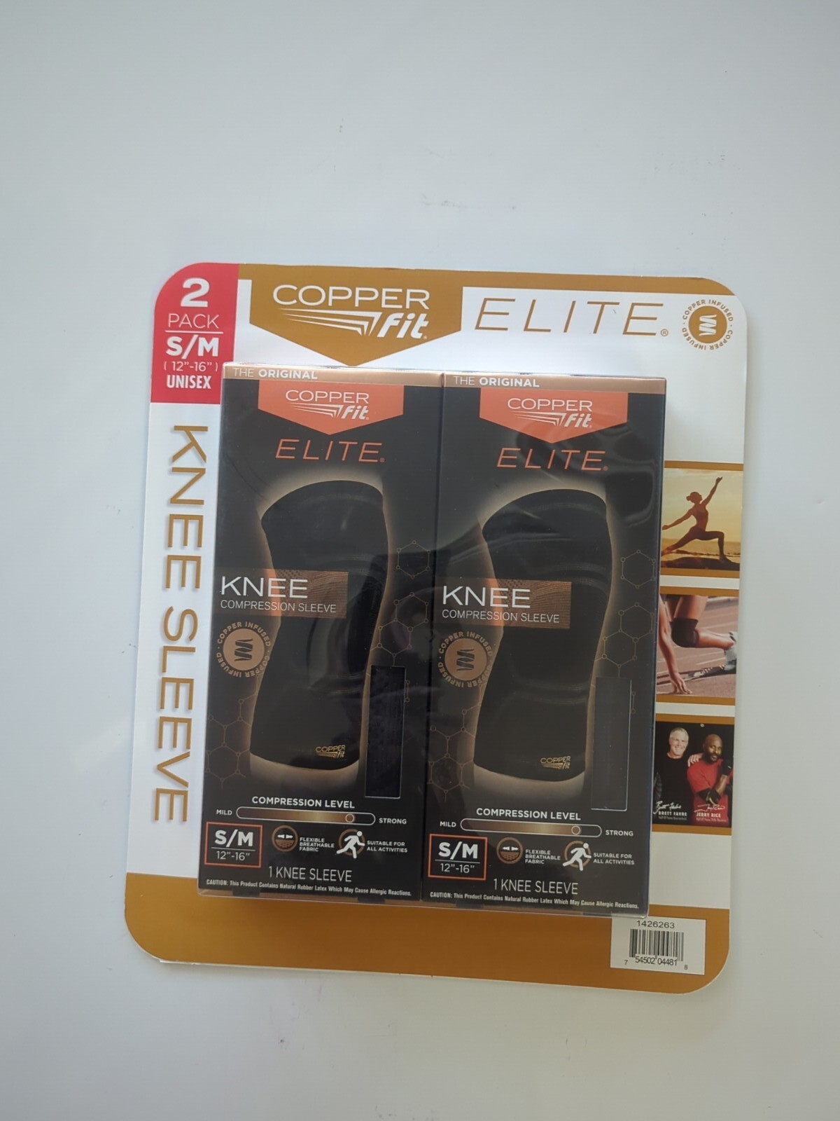 New, Open- Copper Fit Elite Knee Compression Sleeve S/M 12″-16″ (2 pack)