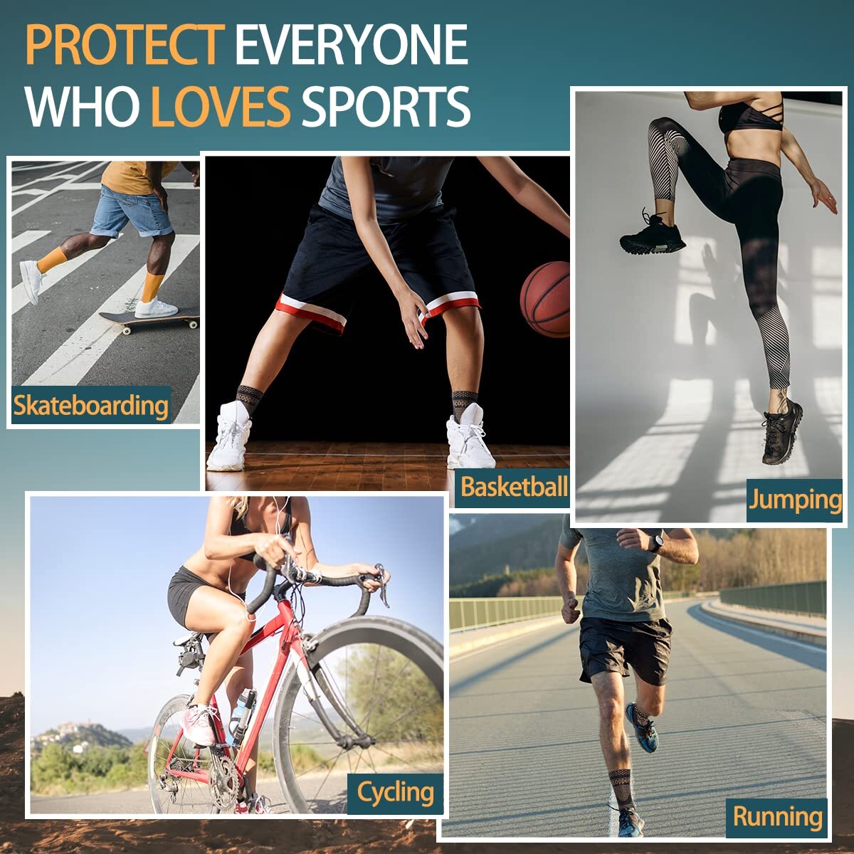 Ankle Support Brace Copper Compression Sleeve Socks Foot Pain Relief Sport Wrap