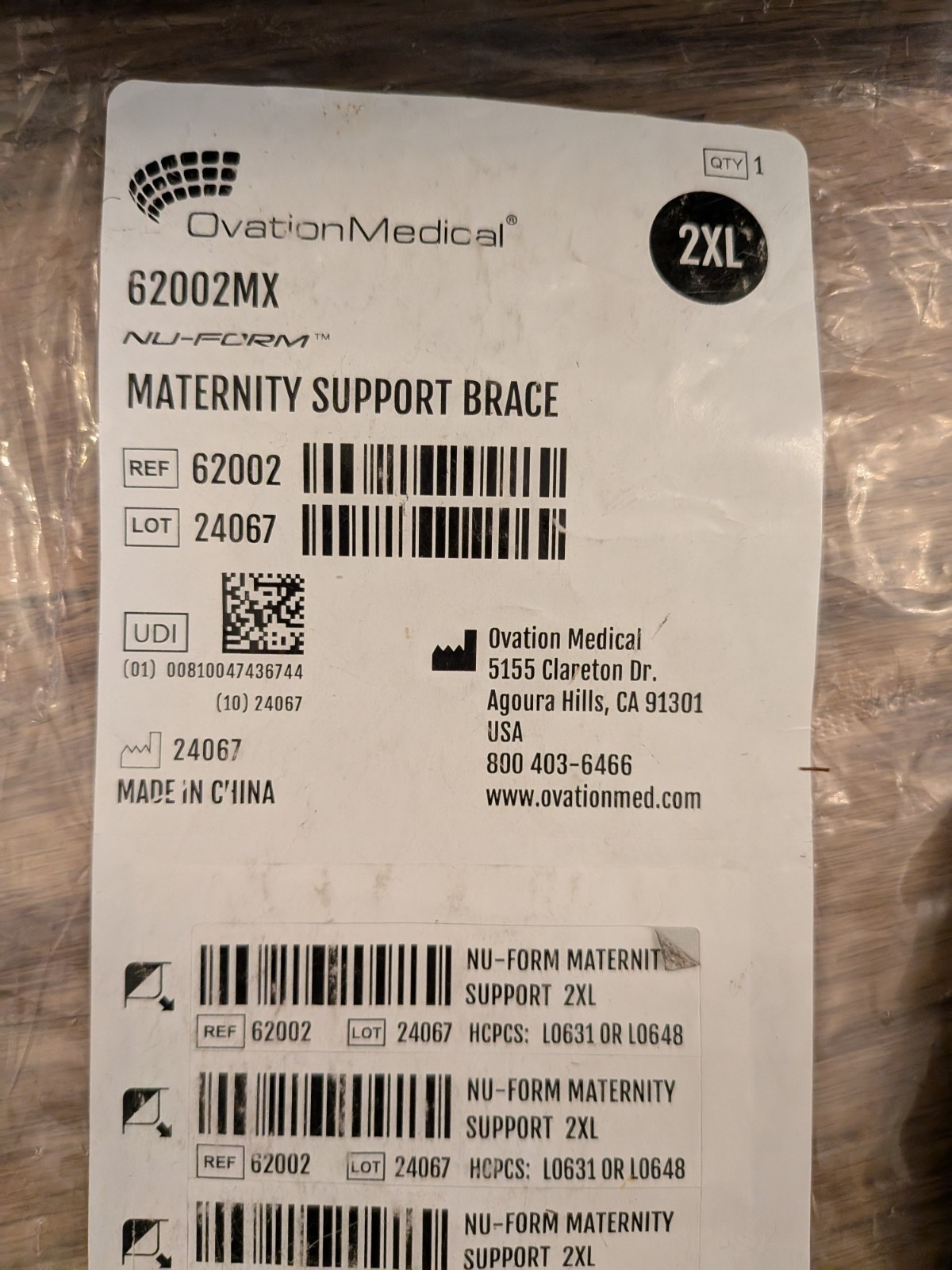 Ovation Medical Nu-Form 62002MX Maternity Support Brace 2XL