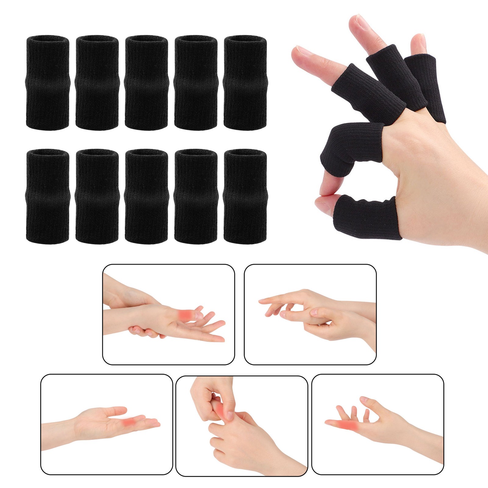 10PCS Sport Finger Sleeves Protectors, Elastic Thumb Brace Compression Covers