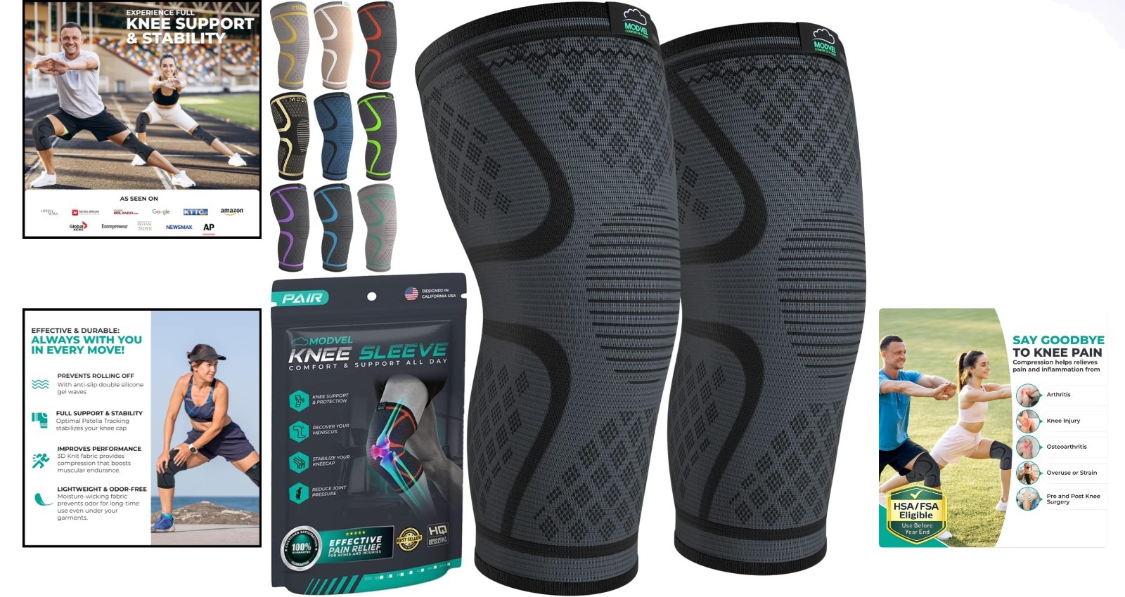 Compression Knee Brace for Pain Relief & Support – 2-Pack, All Sizes Available