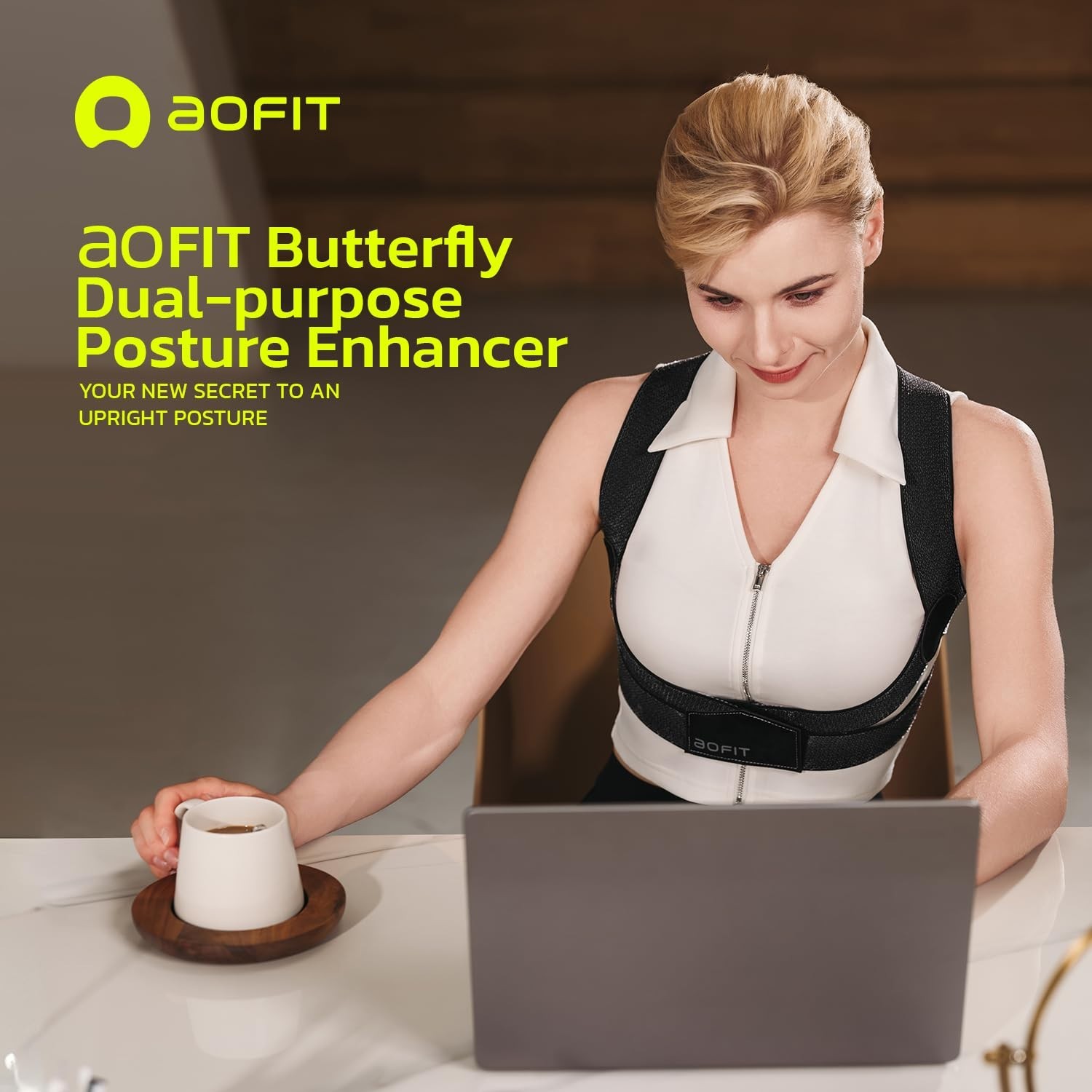 AOFIT Womens Posture Corrector X-Shaped Back Brace Invisible Under Clothes, L