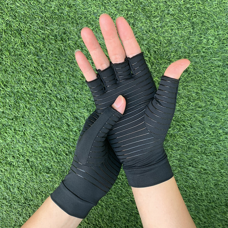 2 pair Anti Arthritis Gloves Copper Compression Fingerless Hand Support Joint US