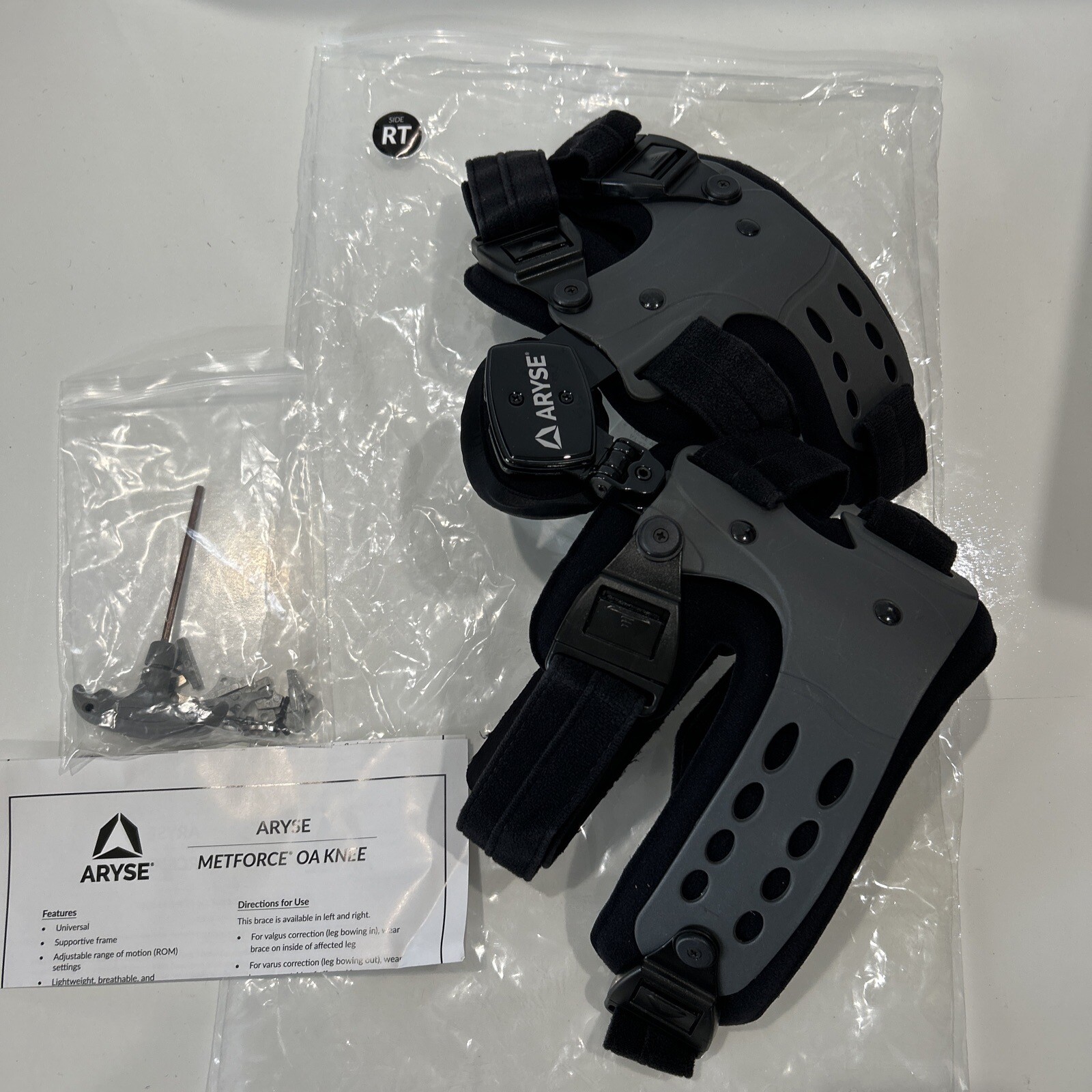 ARYSE Right Knee Brace Metforce OA Adjustable Universal Size Black