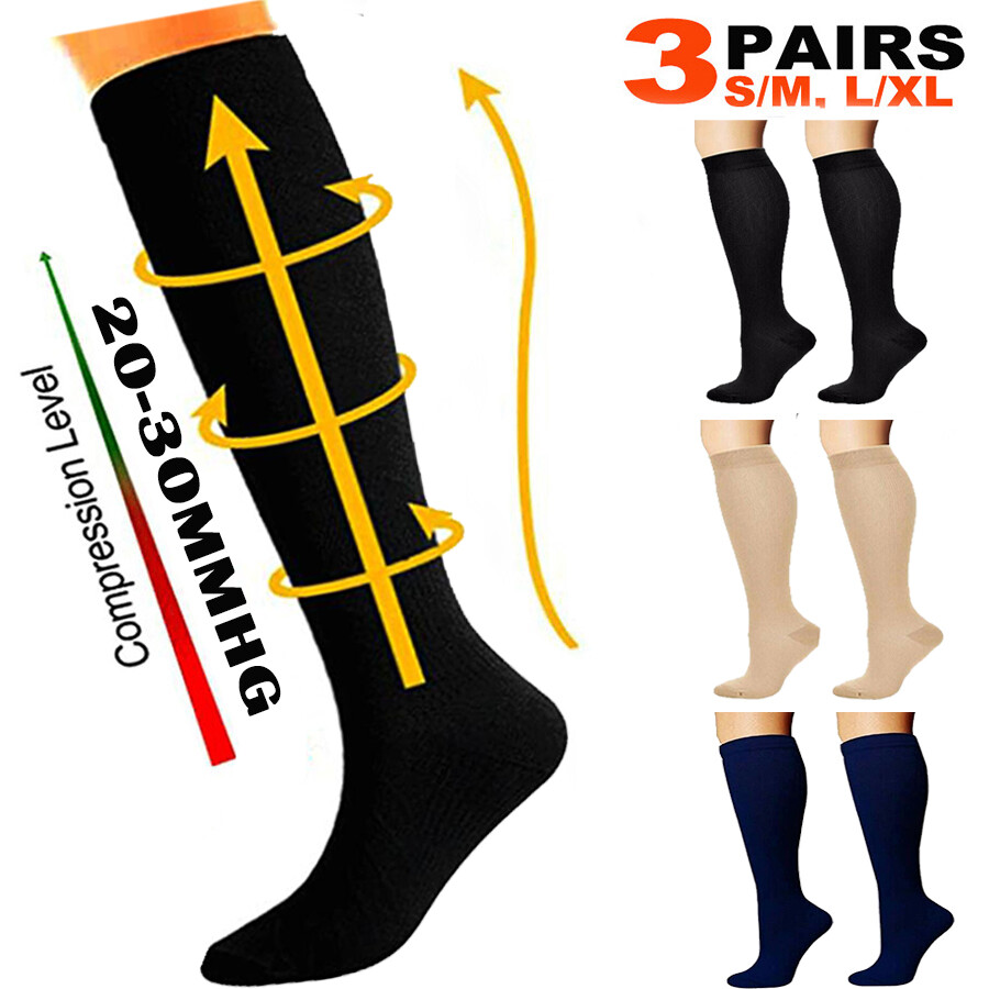 3 Pairs Close Toe Compression Socks for Men Women 20-30mmhg Compression Socks