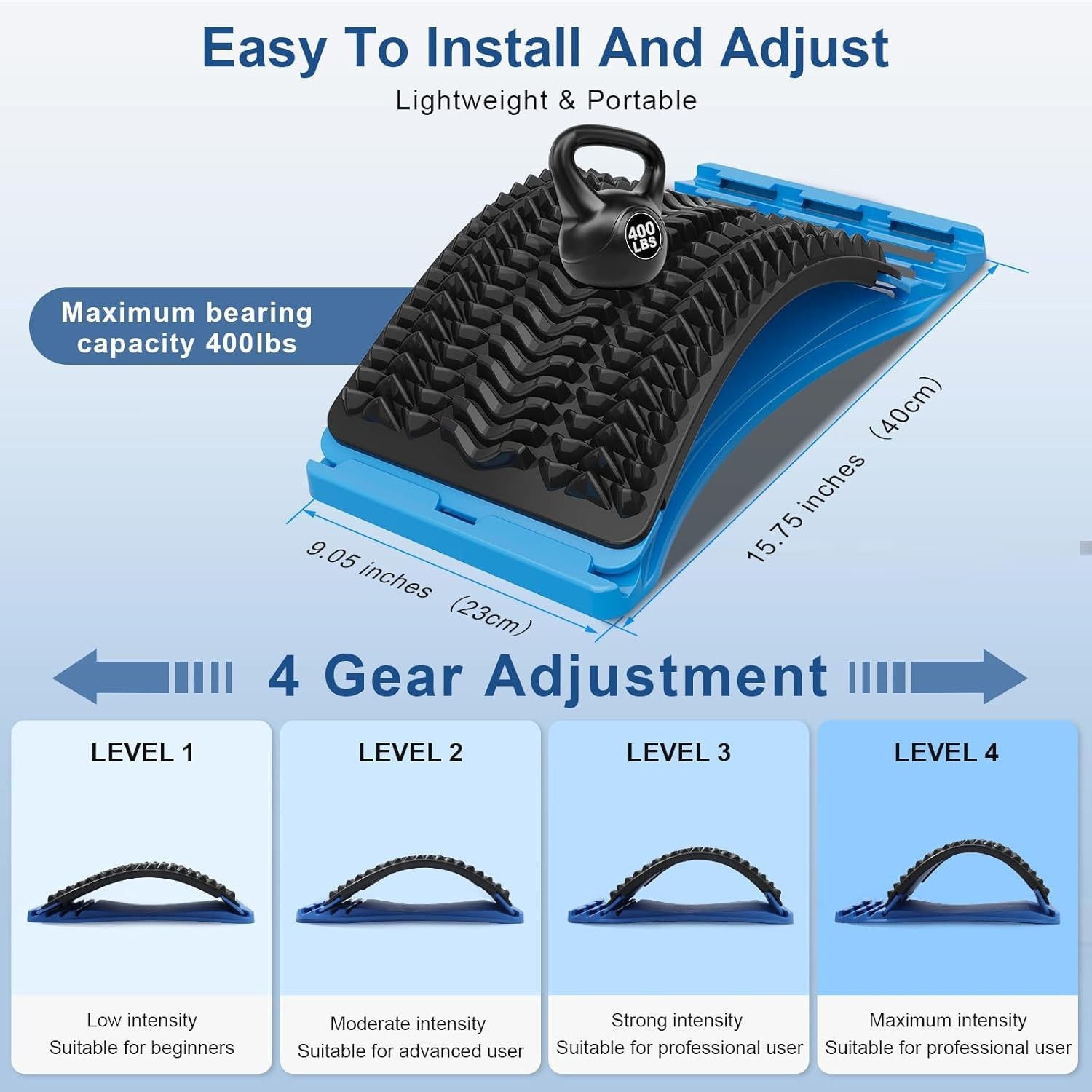 Minoll Back Stretcher for Lower Back Pain Relief Multiple Level Adjustable Arch