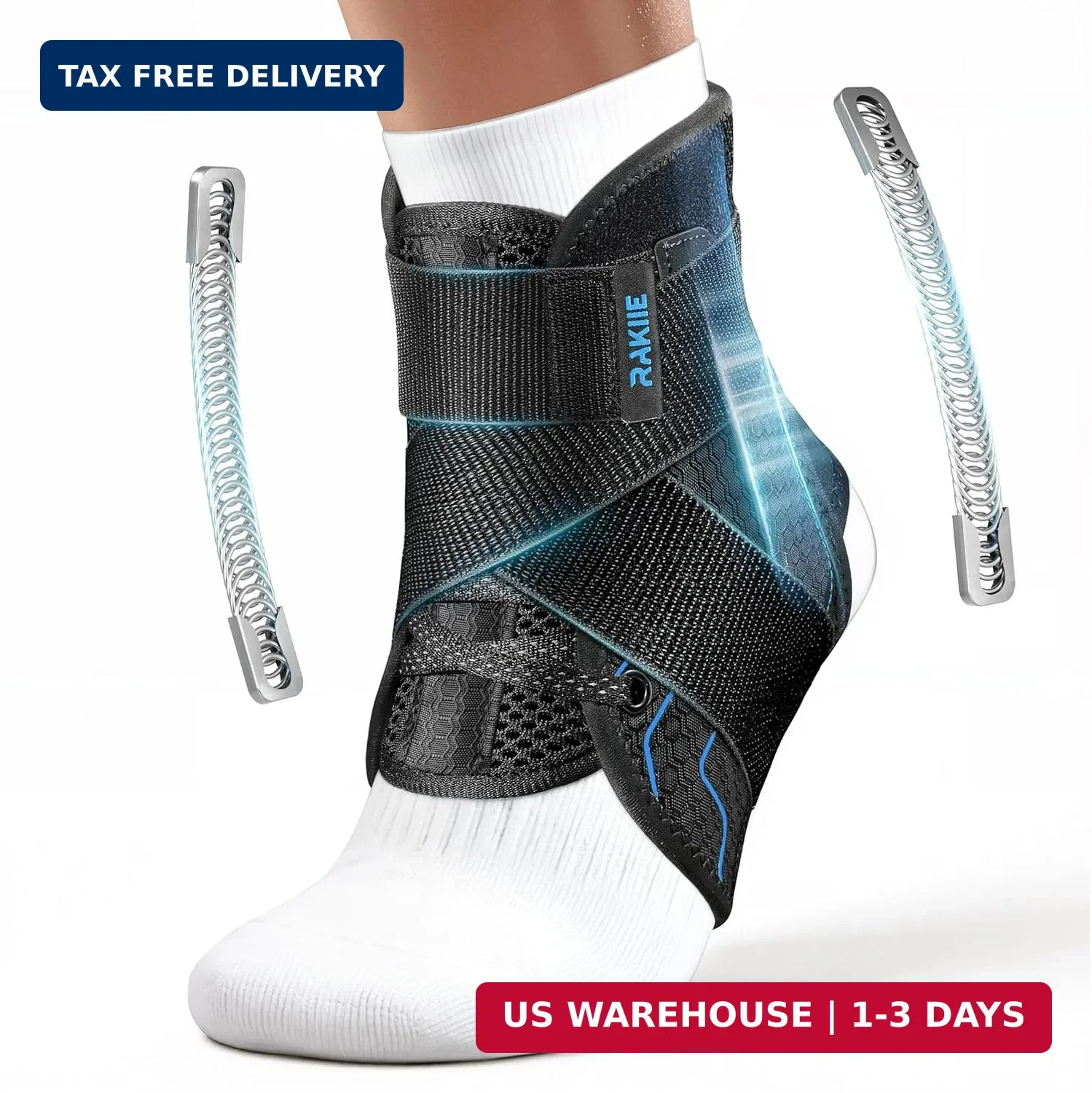 Quick Lace Up Ankle Brace with 2 Metal Support Stays, Breathable Stabilizer FAST