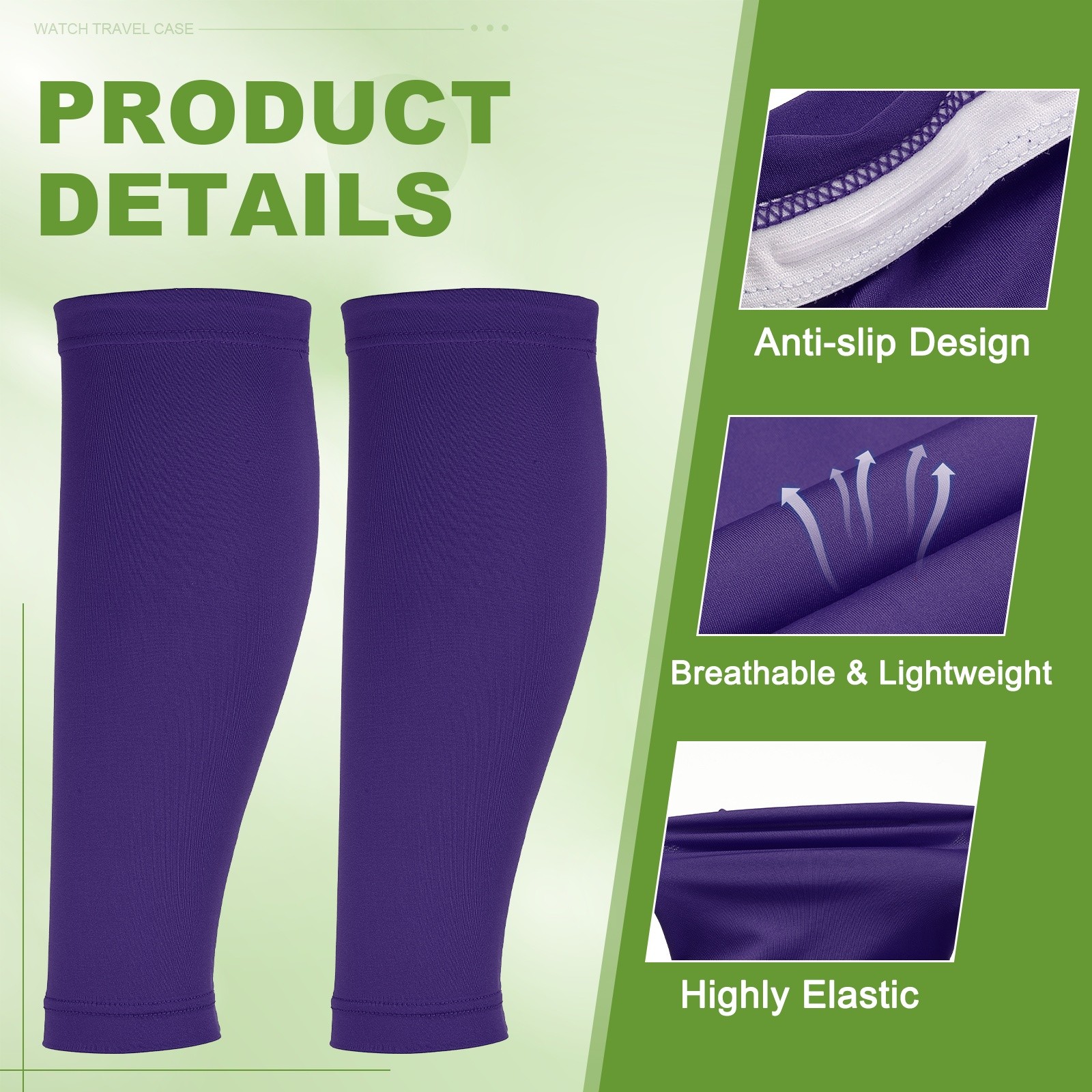 Sun Protection Leg Sleeves with Anti-slip Silicone Strips, Dark Purple