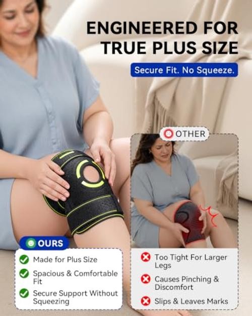 Knee Brace for Women Plus Size,Meniscus Knee Brace with Side Black-3XL/4XL