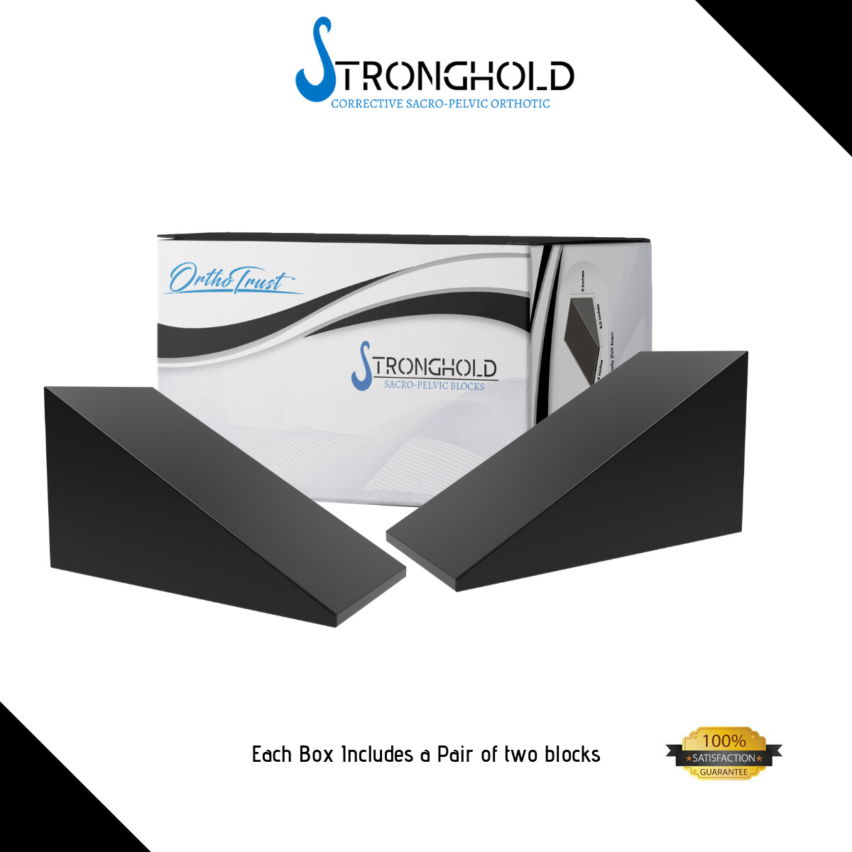Stronghold Pelvic Sacral Blocks Set High-Density Foam Wedges – Black Color Set