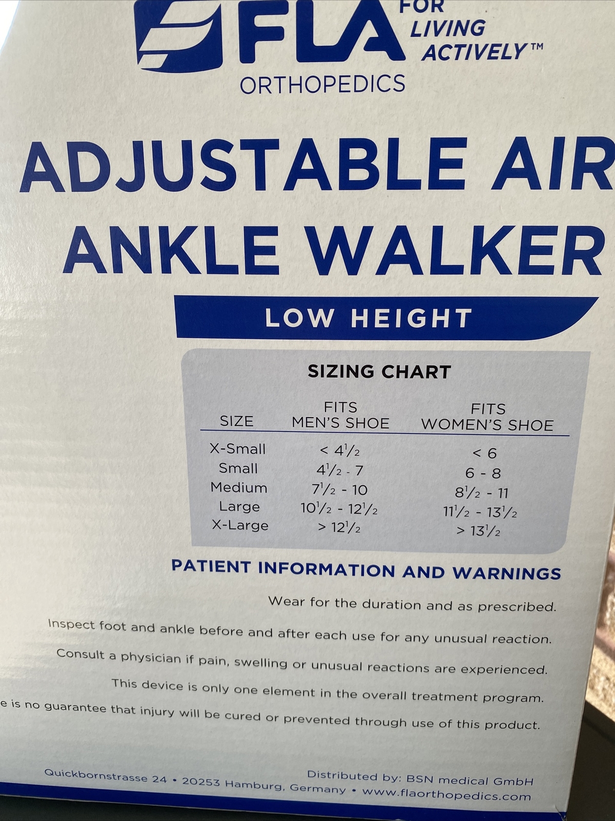 FLA Adjustable Air Ankle Walker Boot Low Large Men’s 10.5-12.5 – Women 11.5-13.5
