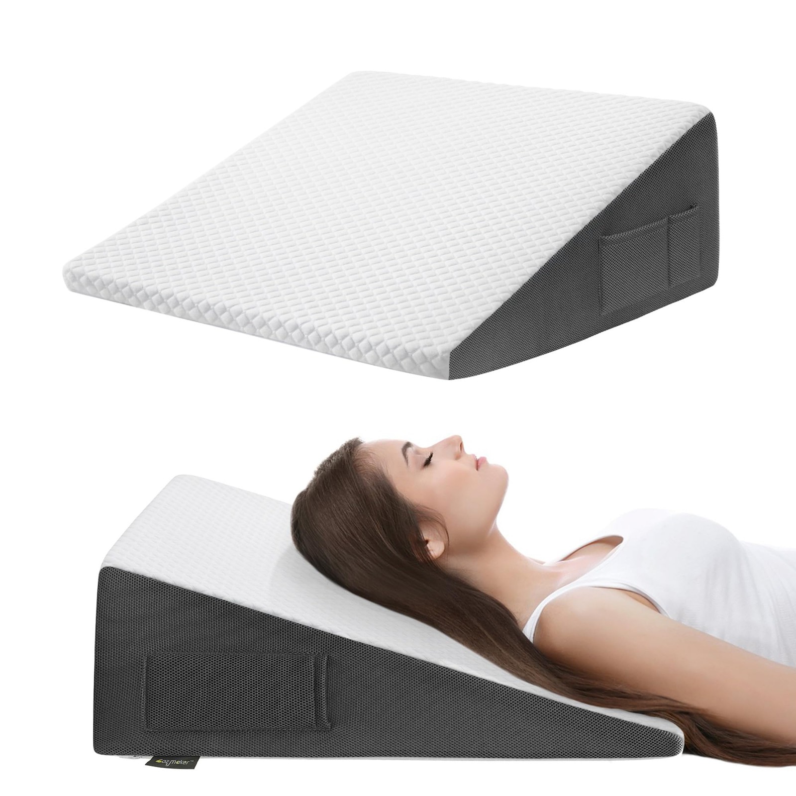 Cozymaker 10″ Bed Wedge Pillow for Triangle 24*24*10 inch, White-grey