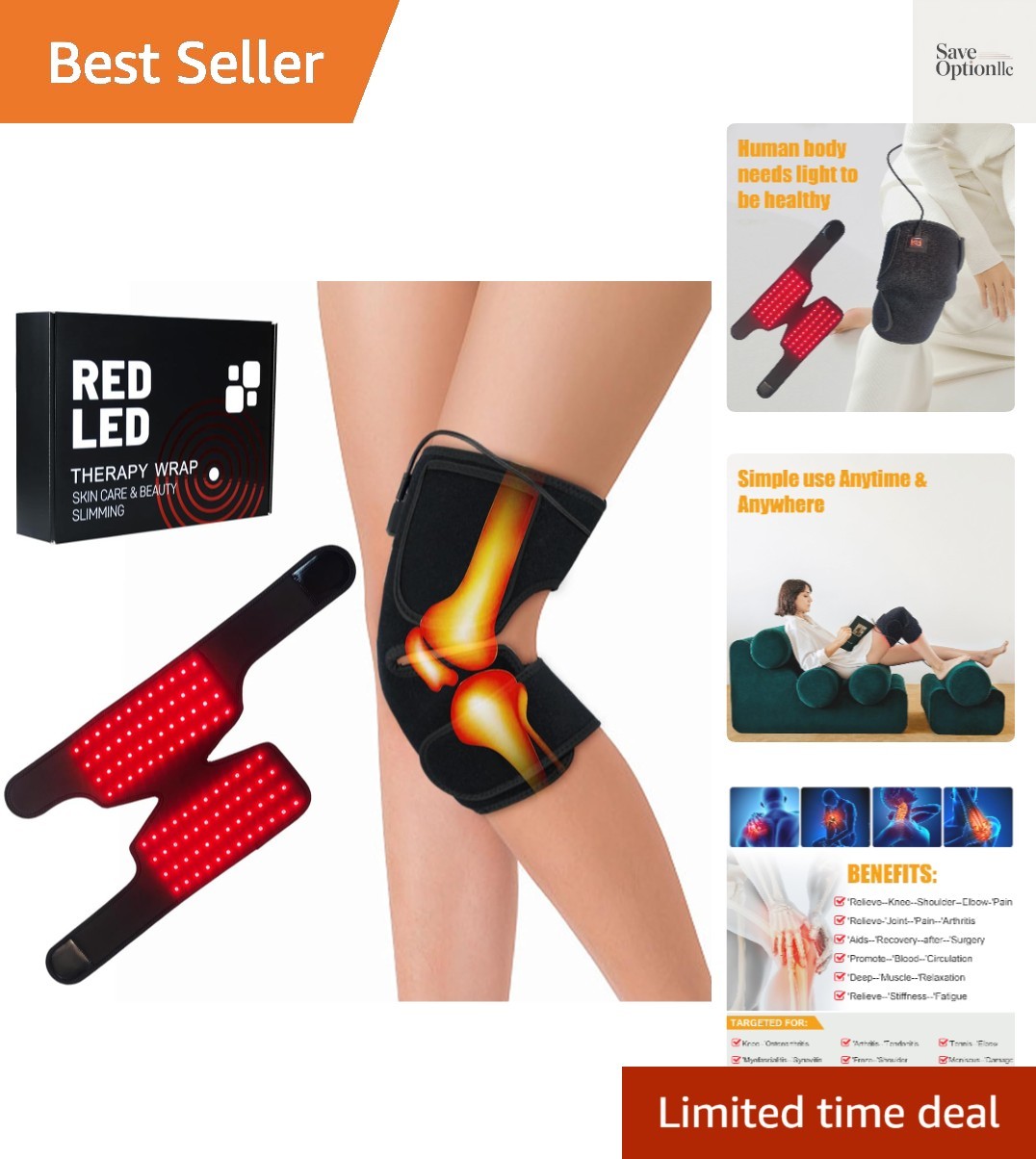 Red Light The’rapy Knee Brace, Red Light Knee Wrap Adjustable Size & Faster R…