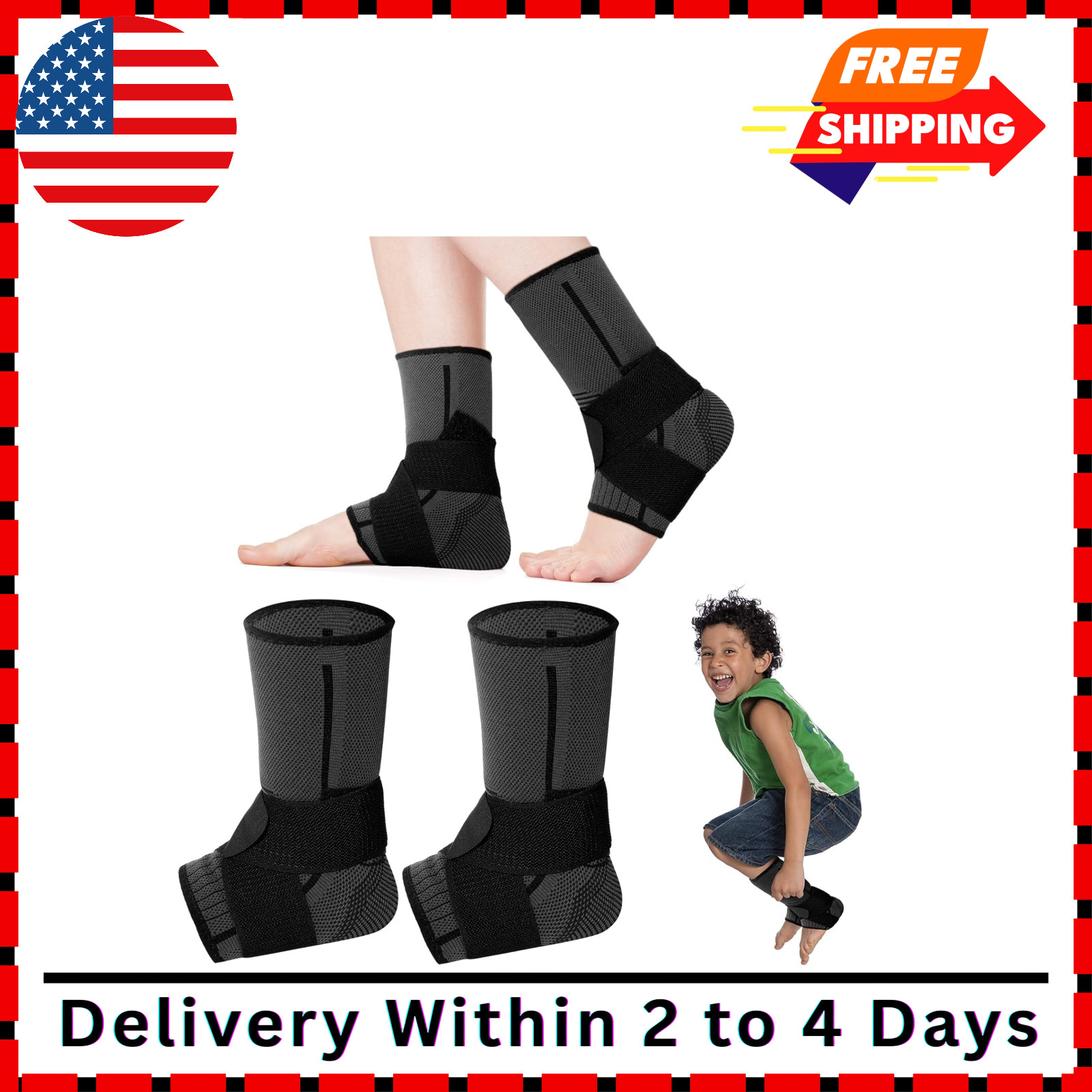 Tarpop 1 Pair Kids Ankle Brace Compression Support Sleeves – Black