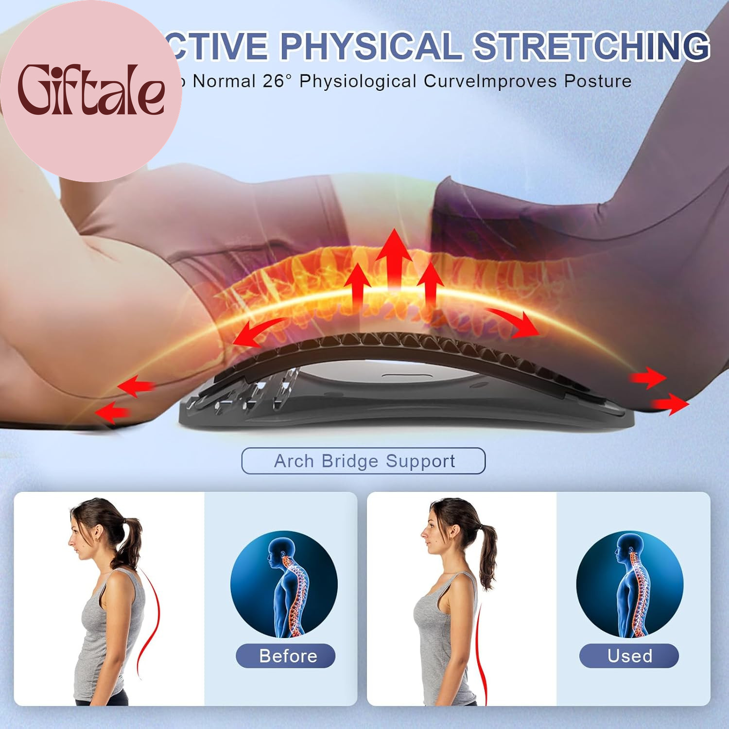Back Stretcher for Lower Back Pain Relief, Multiple Level Adjustable Arch Lumbar