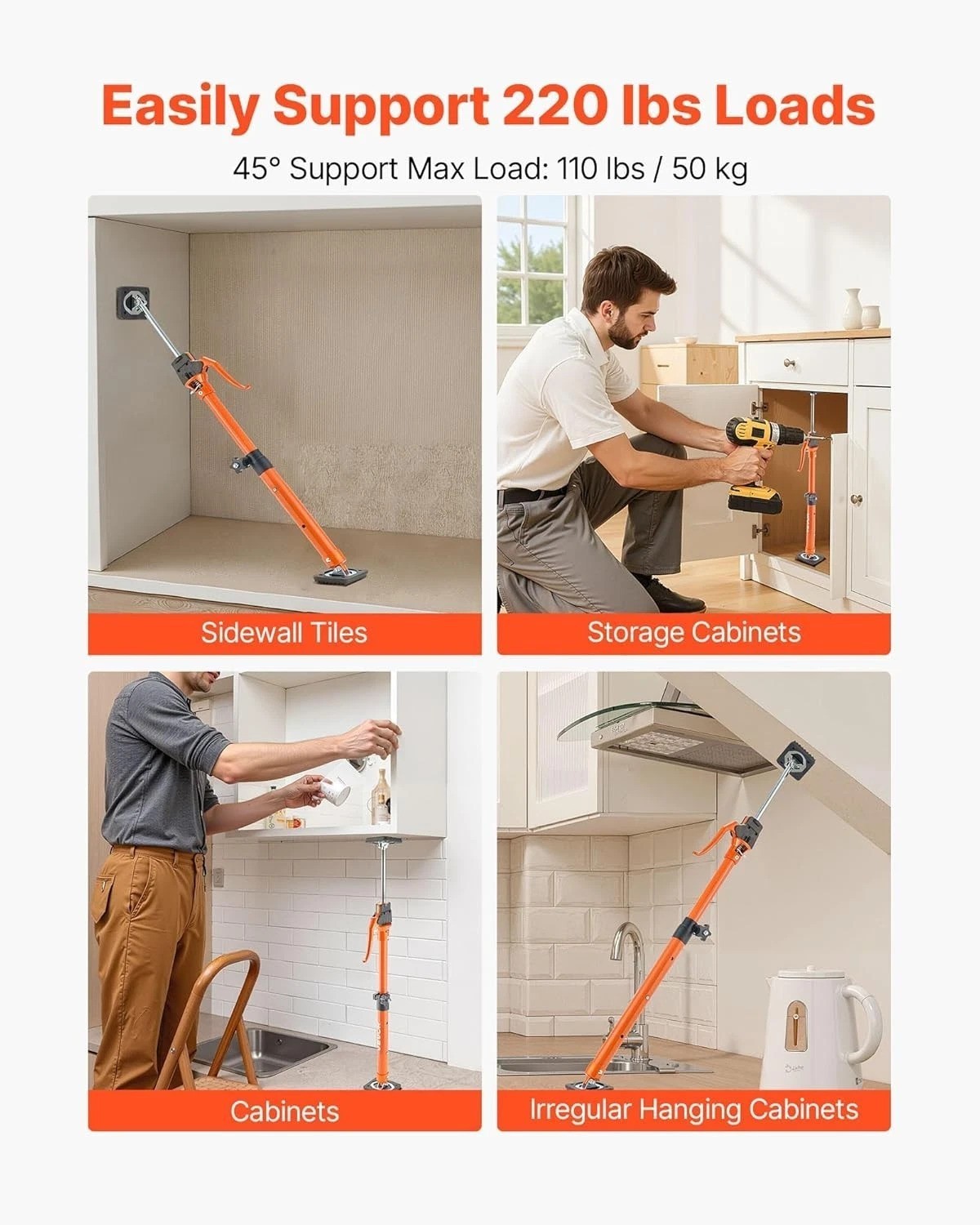 Versatile 2-Pack Cabinet Jack Poles, 25.4-45.3 Inch, Easy Setup for DIY Projects