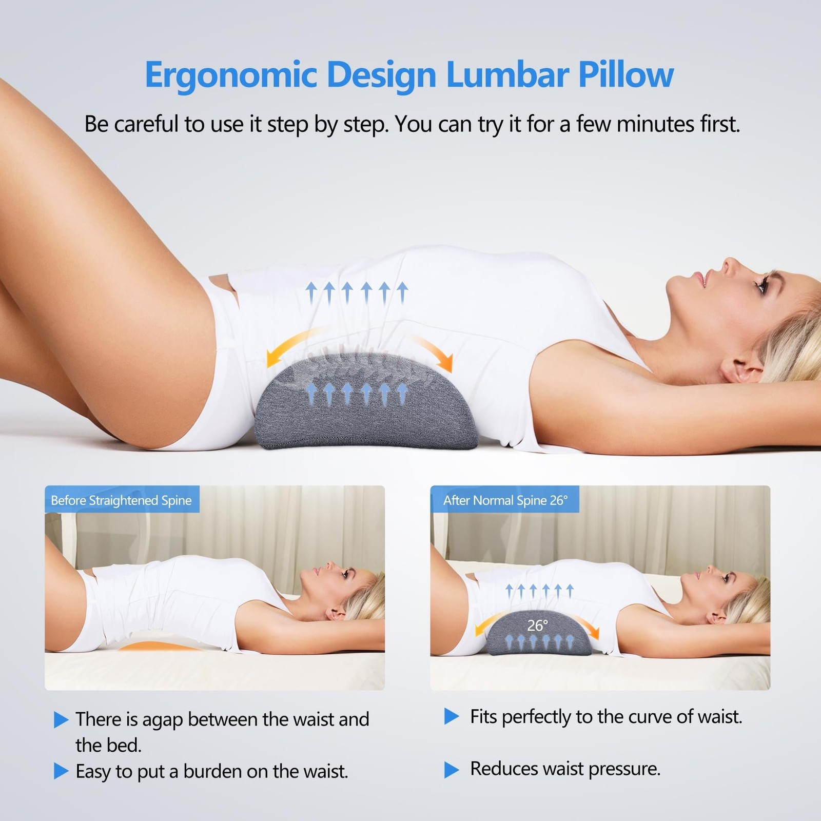 Cozyhealth Lumbar Support Pillow for Sleeping, Heated Lower Back Pillow with …