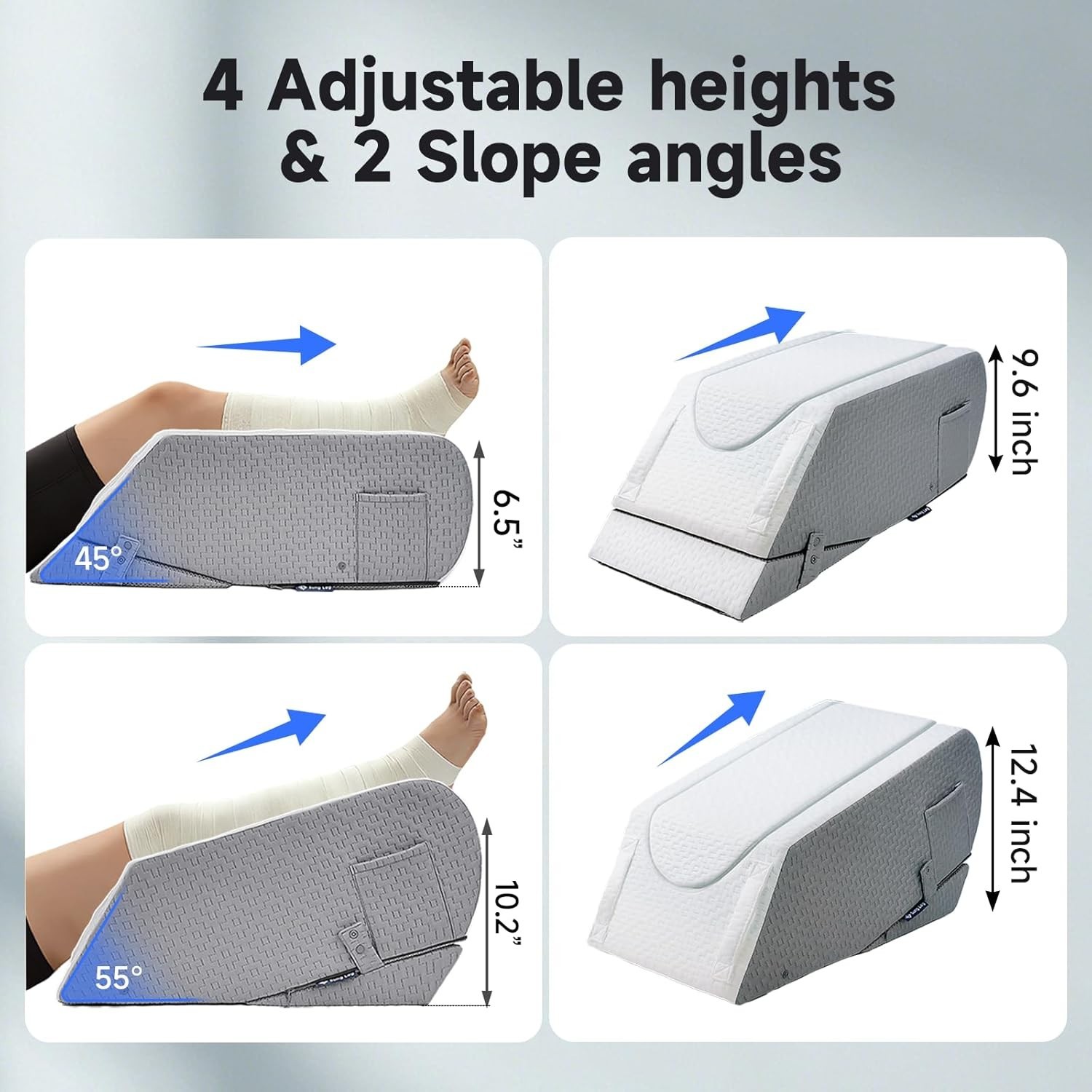 Leg Elevation Pillow for After Surgery, Adjustable 4 Heights & 2 Slopes, Knee…