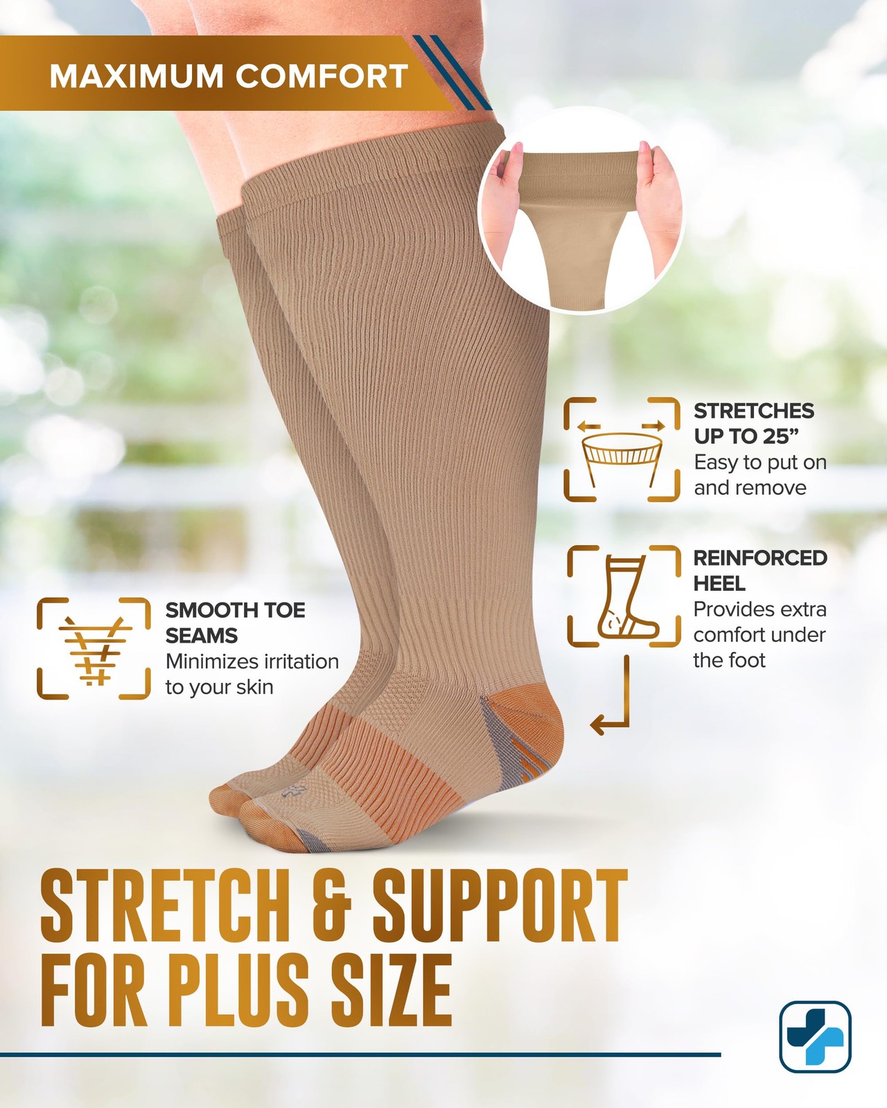 Doctor’s Select Copper Plus Size Compression 3X-Large, Black/Tan – 2 Pairs