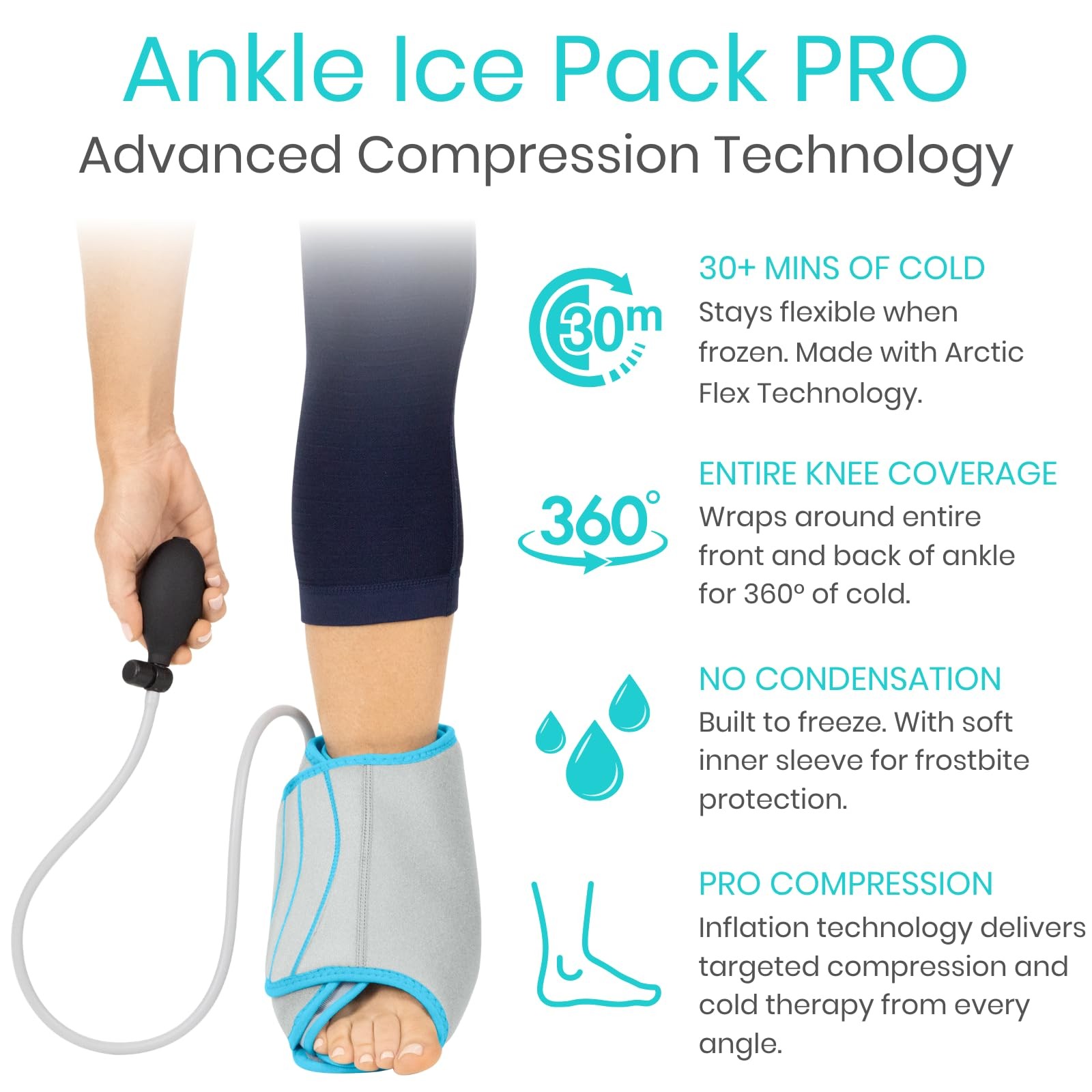 Vive Compression Ankle Ice Pack Wrap for Foot Pain 1 Count (Pack of 1), Grey