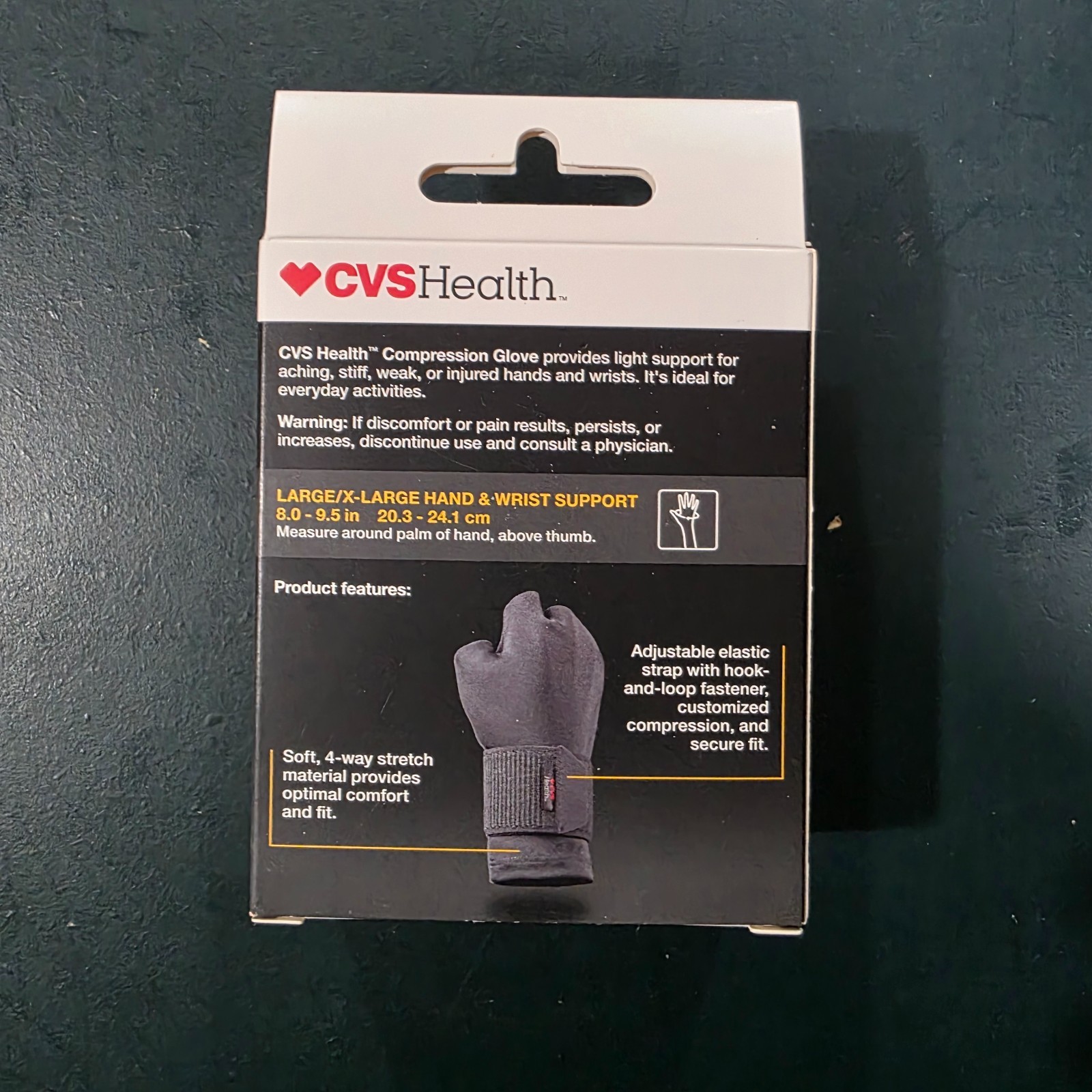 New! CVS Health Compression Glove Hand & Wrist Size L/XL Light Support (Grey)