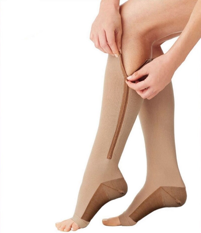 Vital Socks, Zipper Compression Stockings, Flight Socks, Zip Closure, Open Toe