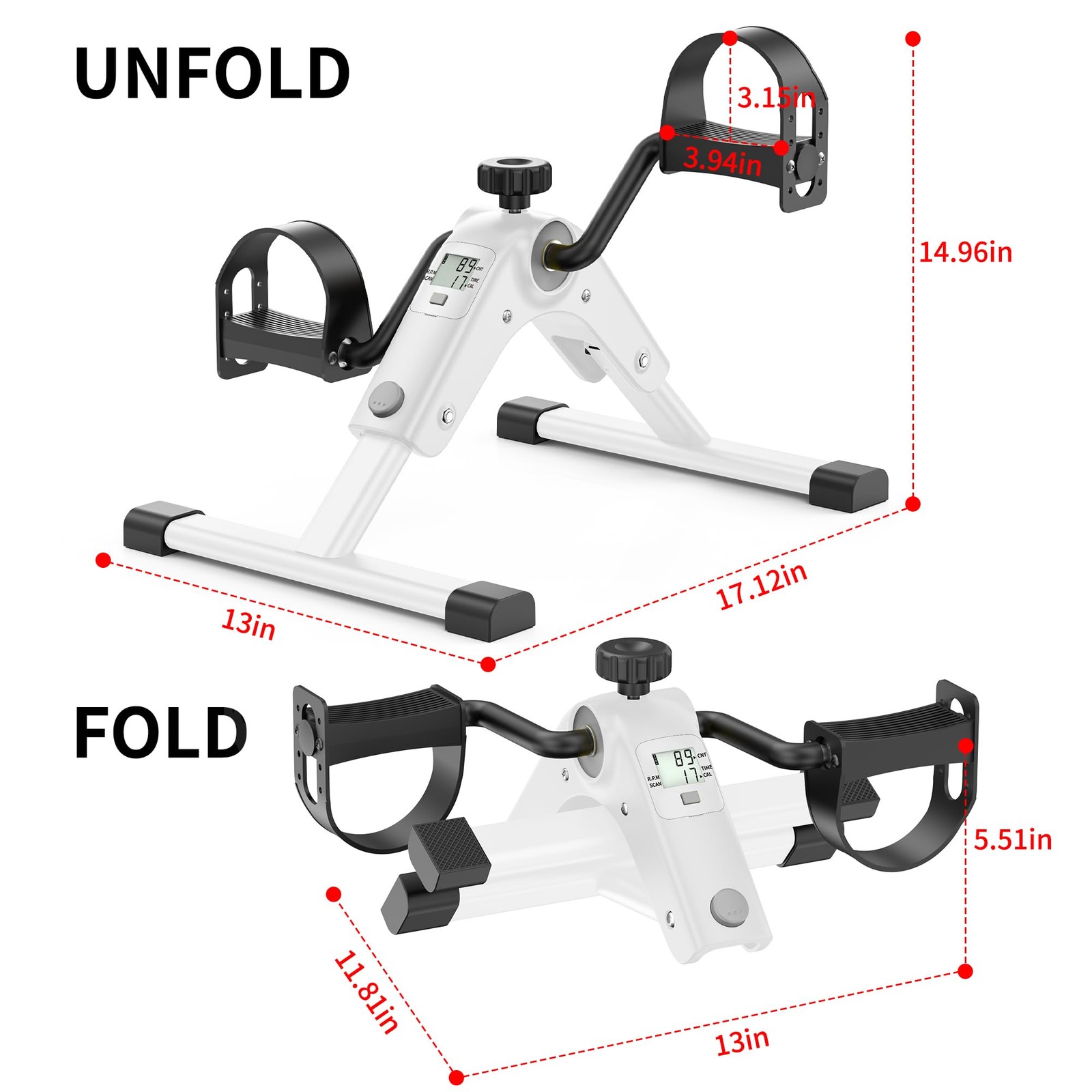 MOMODA Under Desk Bike Pedal Exerciser with LCD Display Portable Mini White
