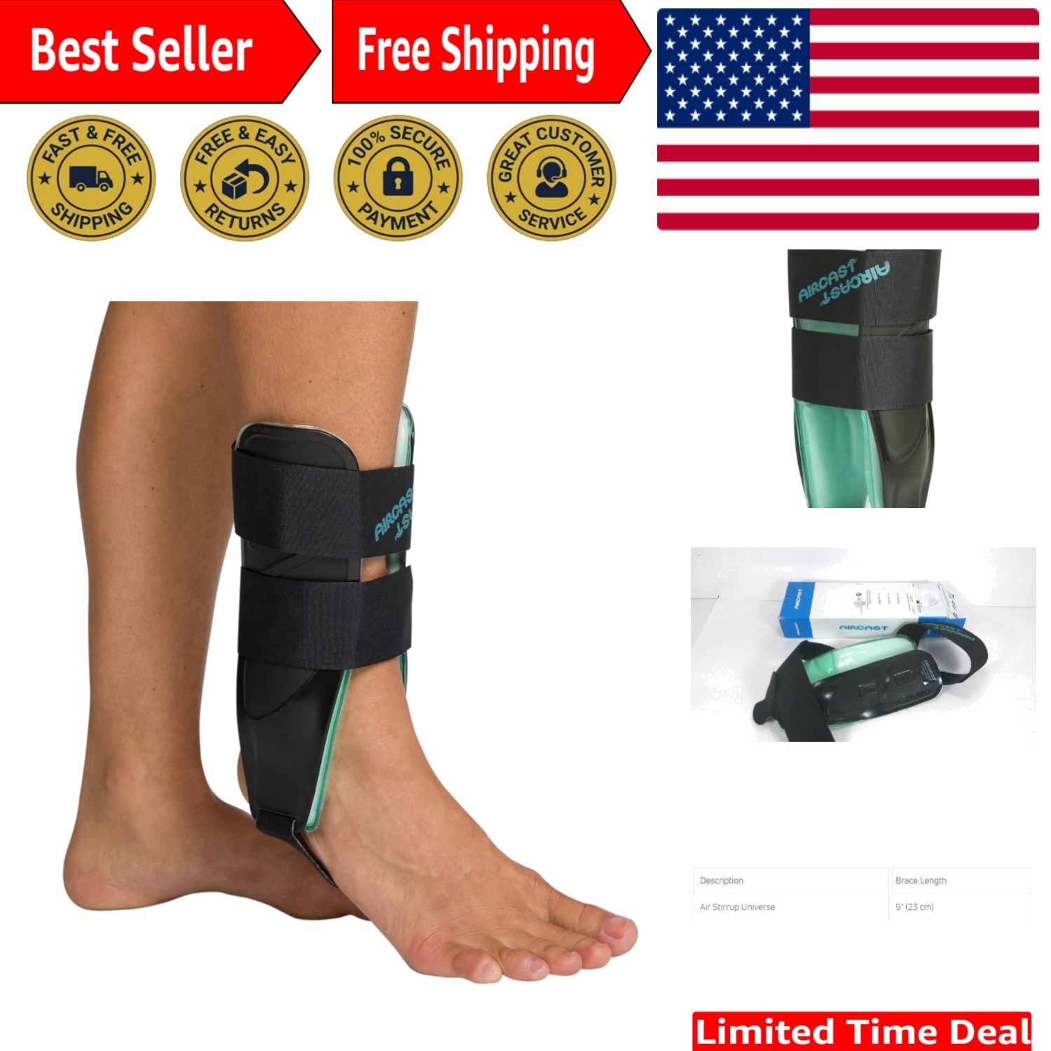Universal Fit Air-Stirrup Ankle Support for Sprain Recovery – Resists Inversion
