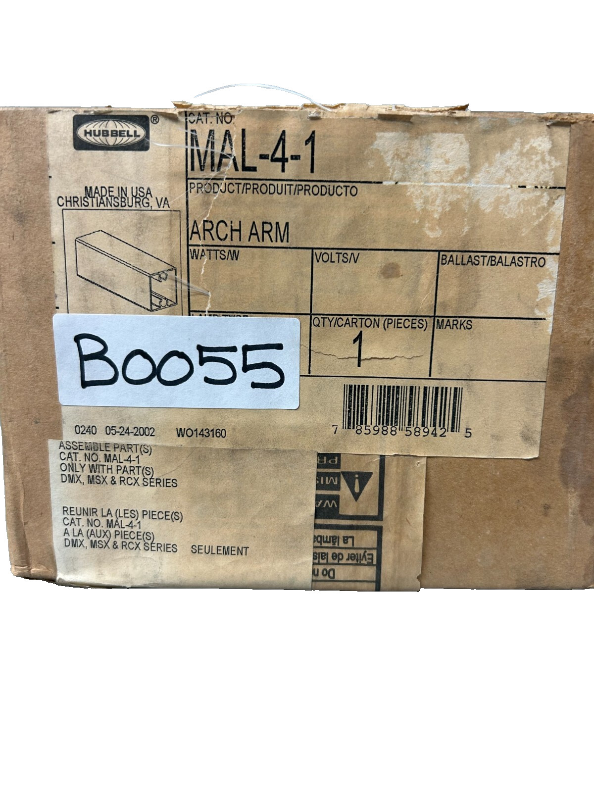 Hubbell MAL-4-1 WO143160 1-Piece Arch Arm Made in USA