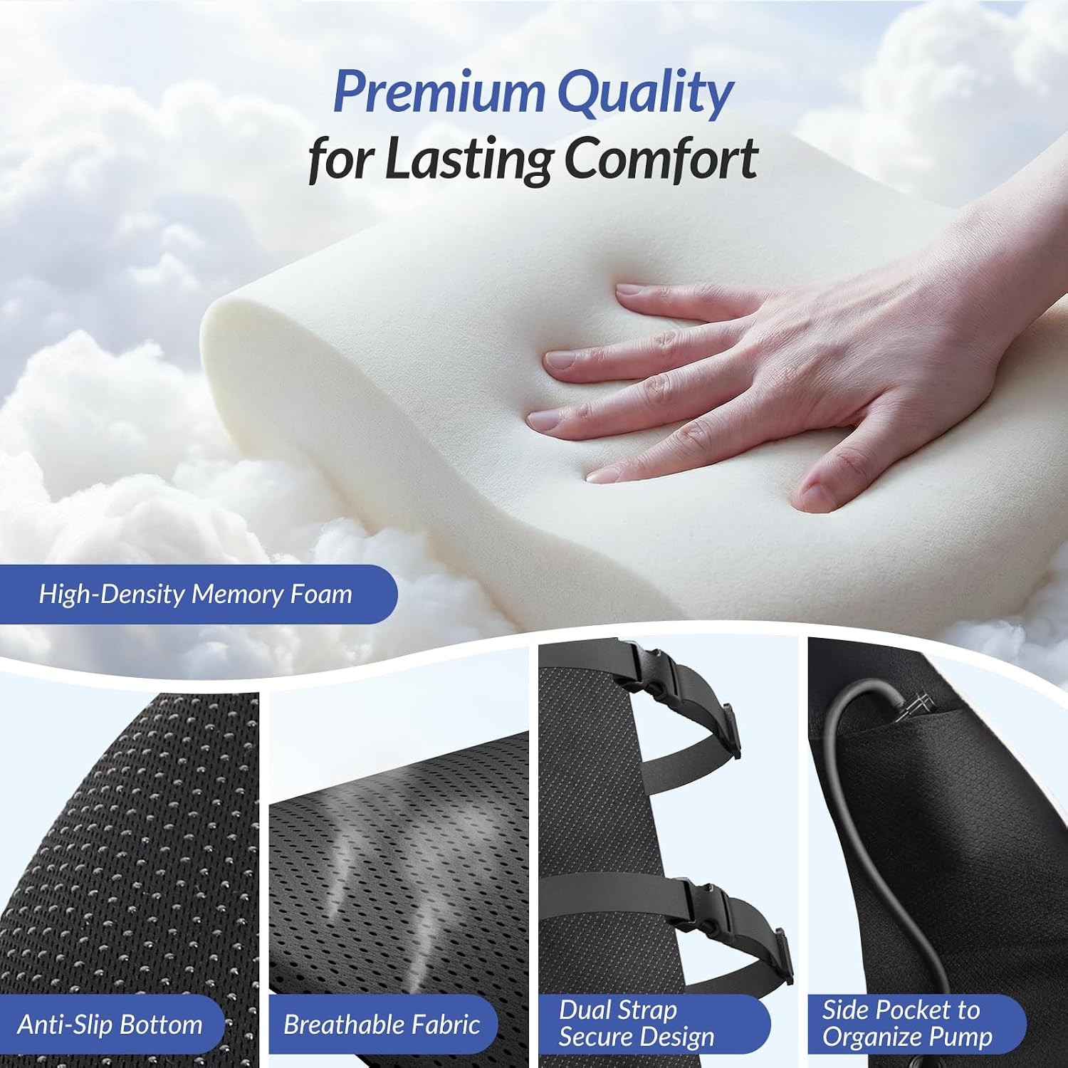 ZIKEE Memory Foam Lumbar Support Pillow Adjustable Airbag Car Truck Office Seat