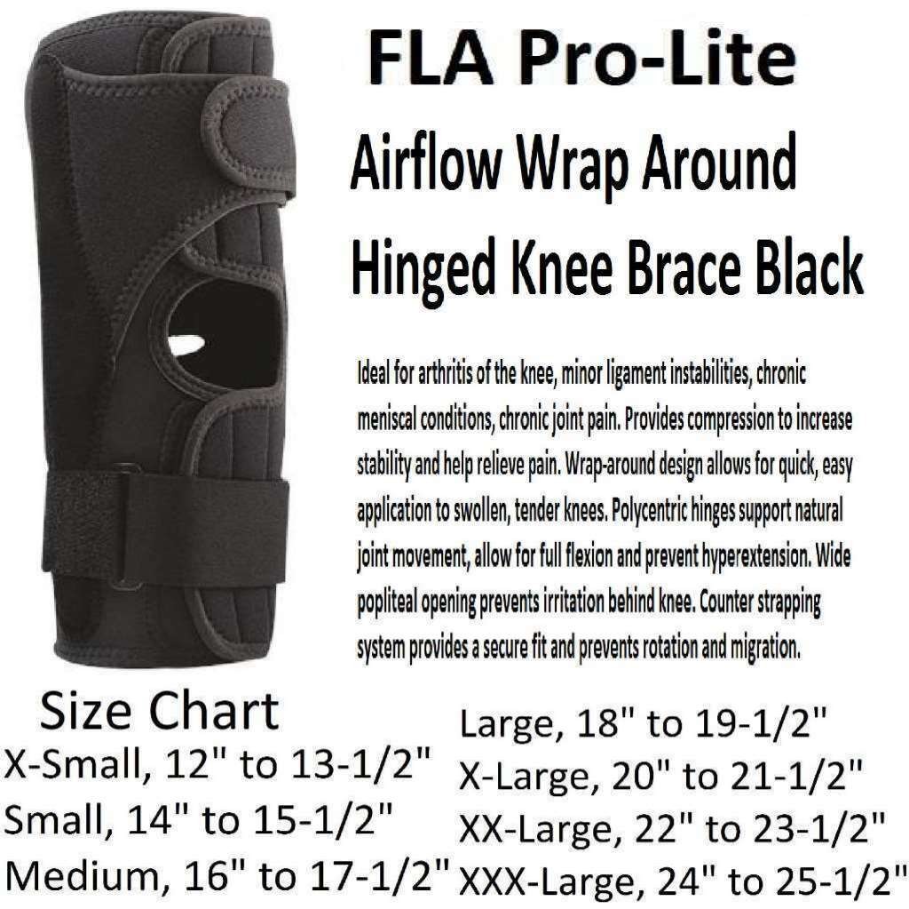 FLA Airflow Wrap Around Hinged Knee Brace (Black) X-Large