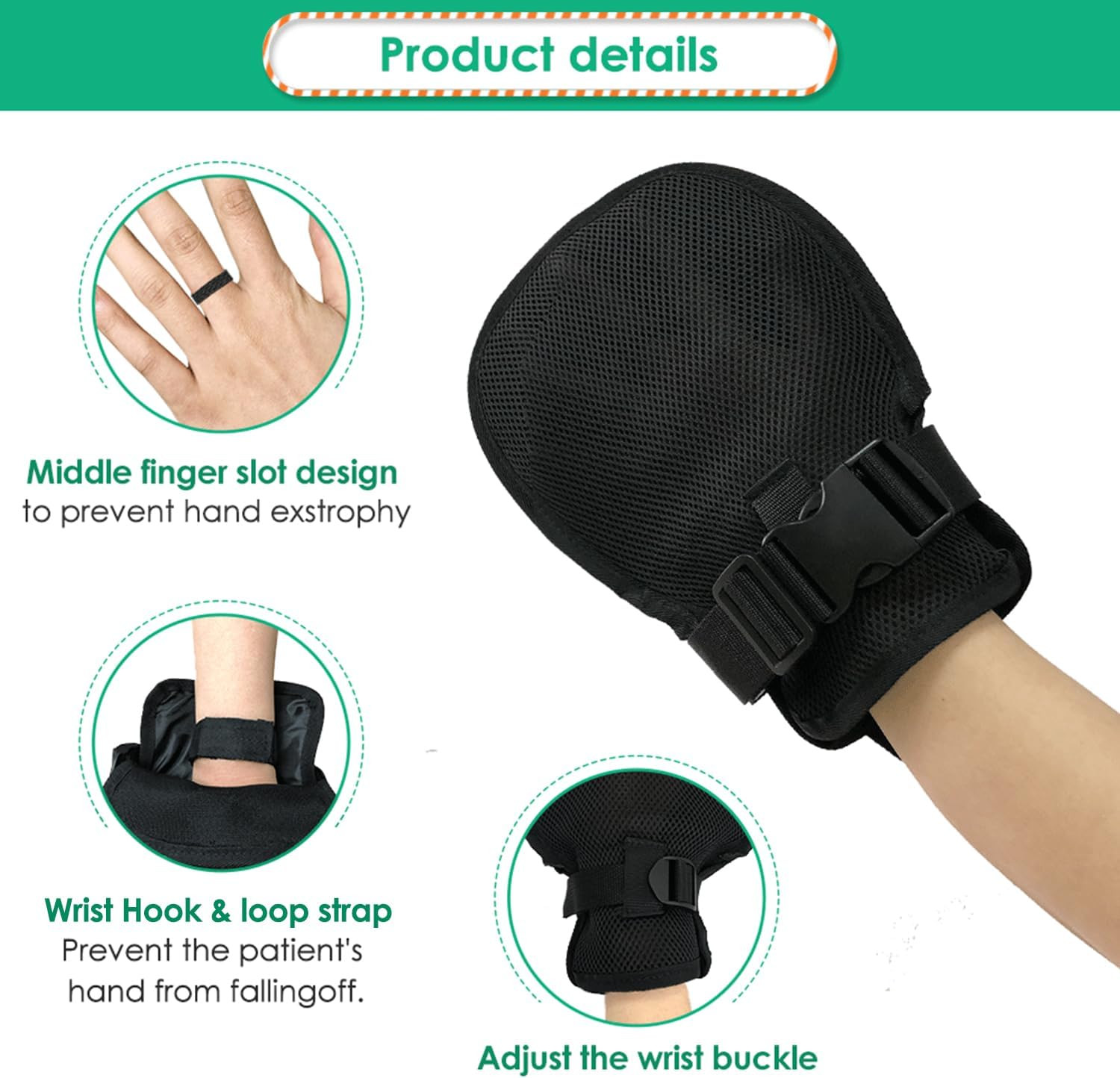 Bed Restraints Dementia Gloves Safety Hand Control Mitts Medical Bondage Locking