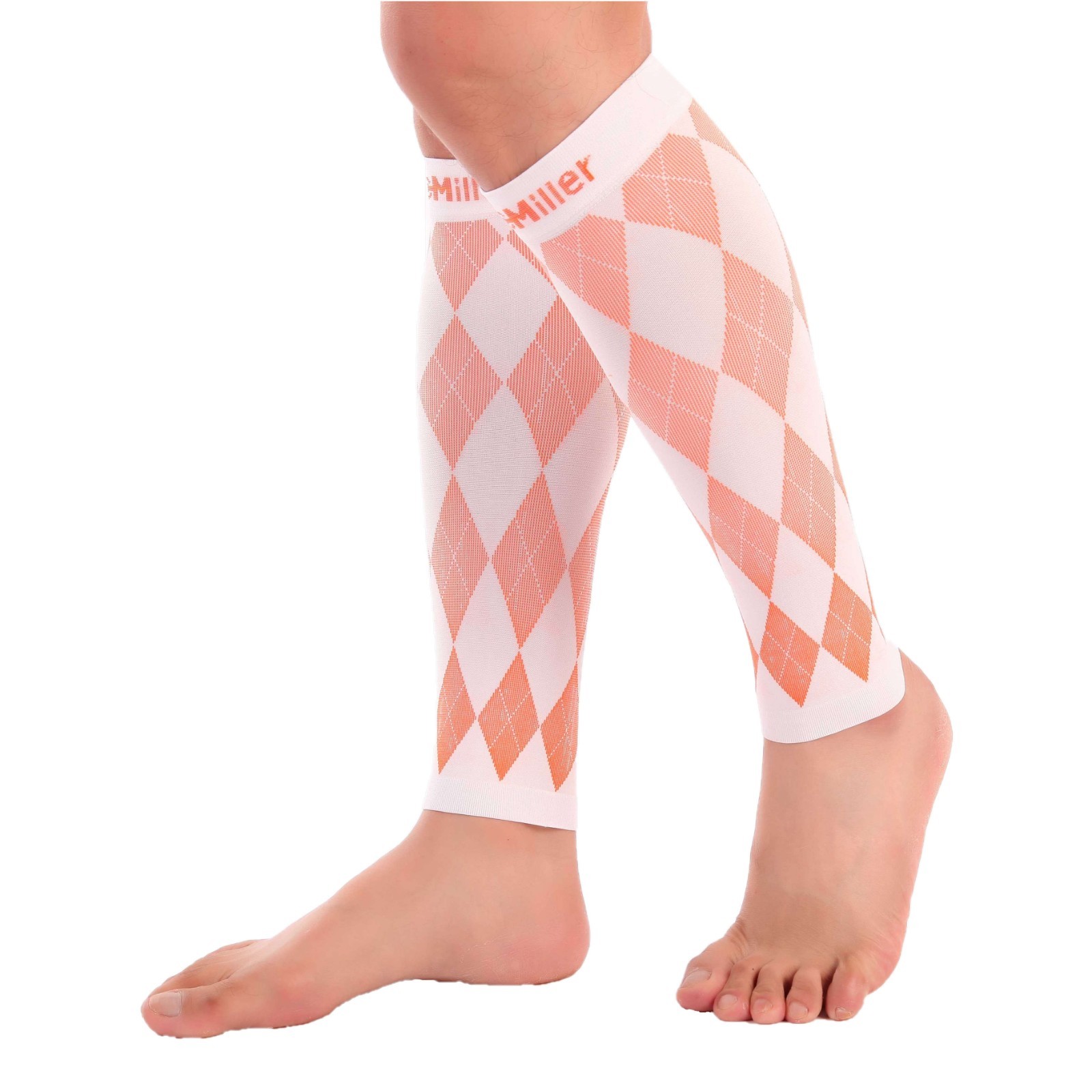 Compression Sleeve Doc Miller Calf 20-30mmHg Recover Varicose Veins WHITE/ORANGE