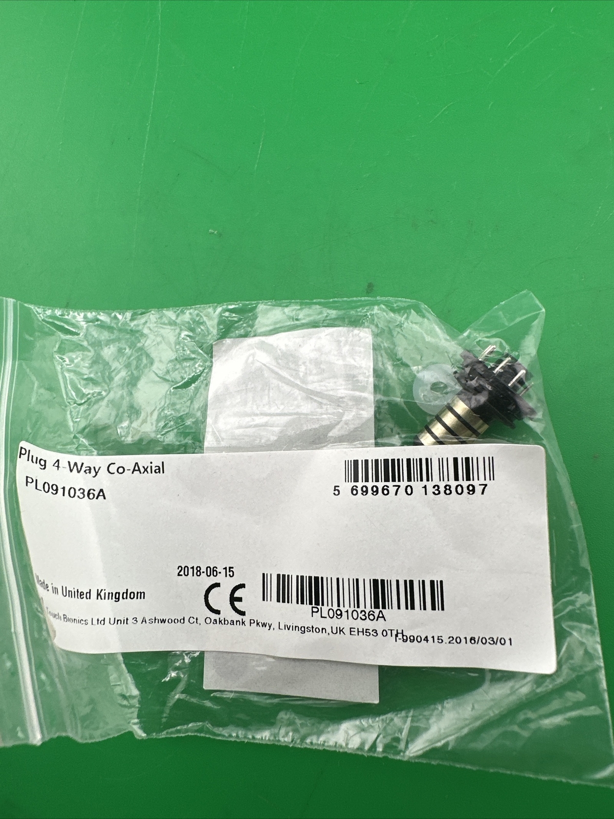 Ossur Touch Bionics Myoelectric Prosthetic Hand 4 Way Coaxial Plug. New