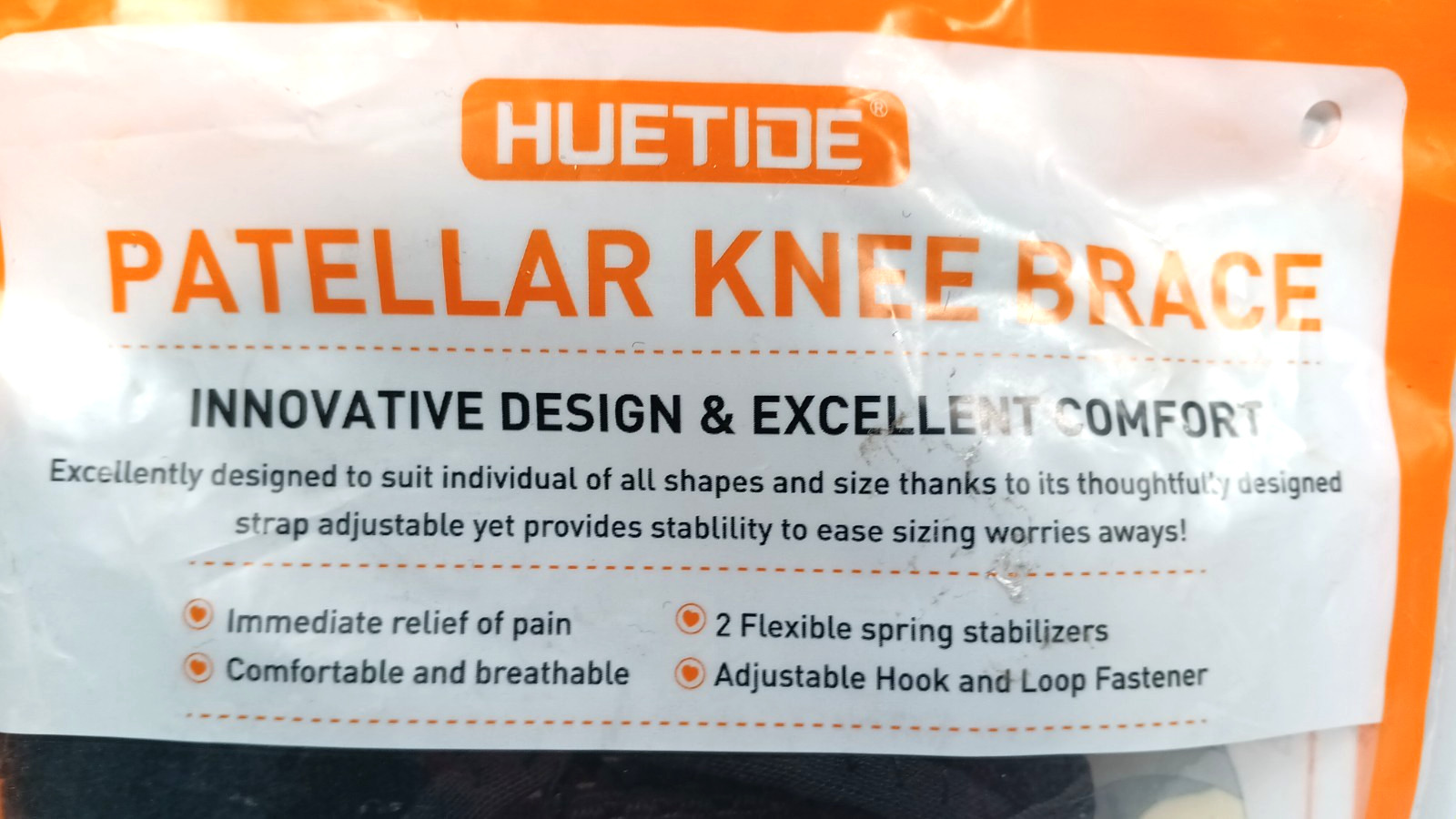 Patella Knee Brace Breathable Hook Loop Wrap New Open Box Size Small Huetide