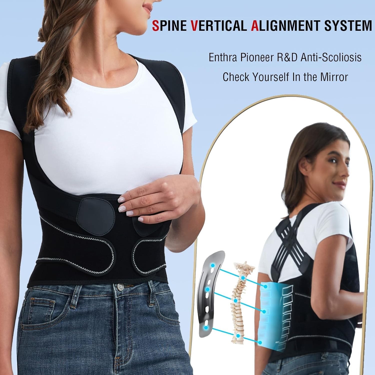 Adjustable Back Support Brace with Spine Alignment System for Scoliosis Relief
