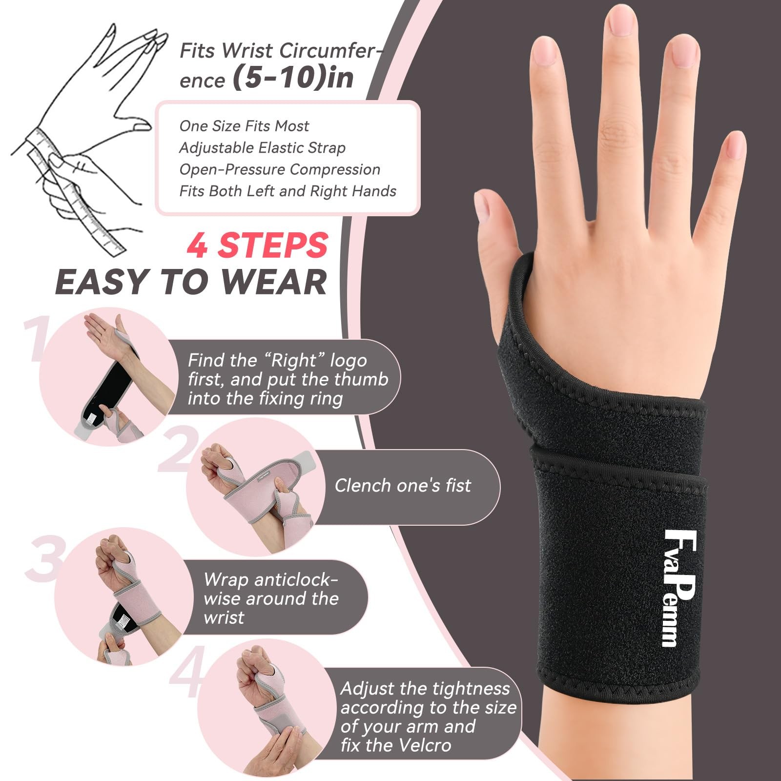 Free Size (Fit 5-10″ Wrist Circumference), Black, Support Brace, 2 Pack(Left…