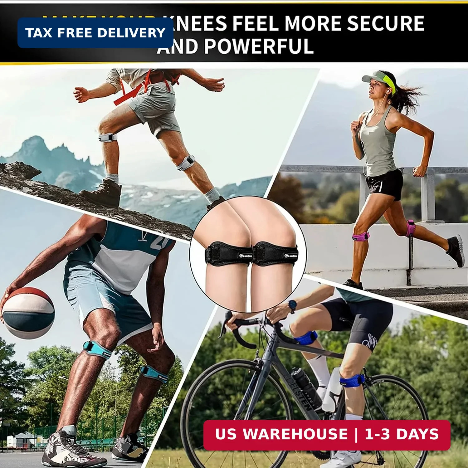 CAMBIVO 2 Pack Patella Tendon Knee Straps, Knee Brace for Women & Men with Extra