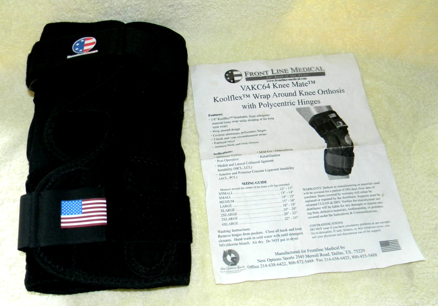 Front Line Medical VAKC64 Koolflex Wrap Around Hinged Knee Brace ~ Size Medium