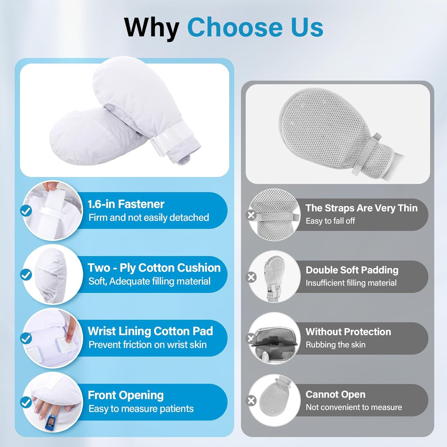 Dementia Gloves 2Pcs |Double-Padded Restraint Security Mitts,Open Front Design,H