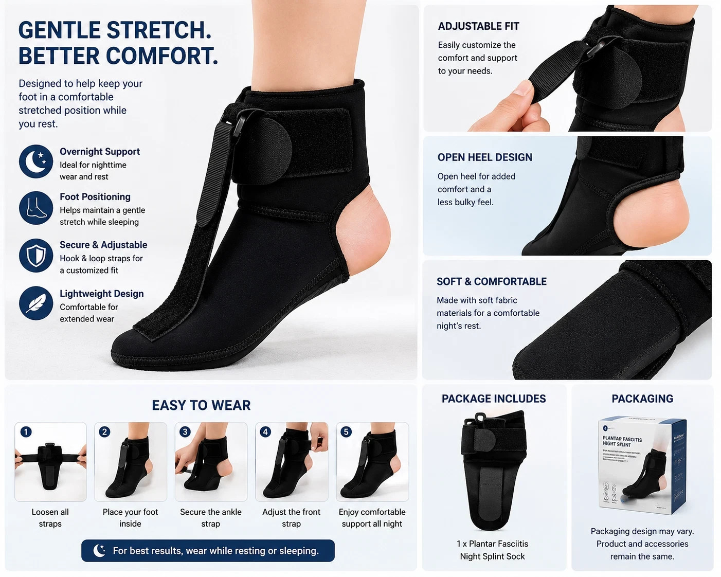 Plantar Fasciitis Night Splint Sock Adjustable Foot Brace Heel Pain Relief
